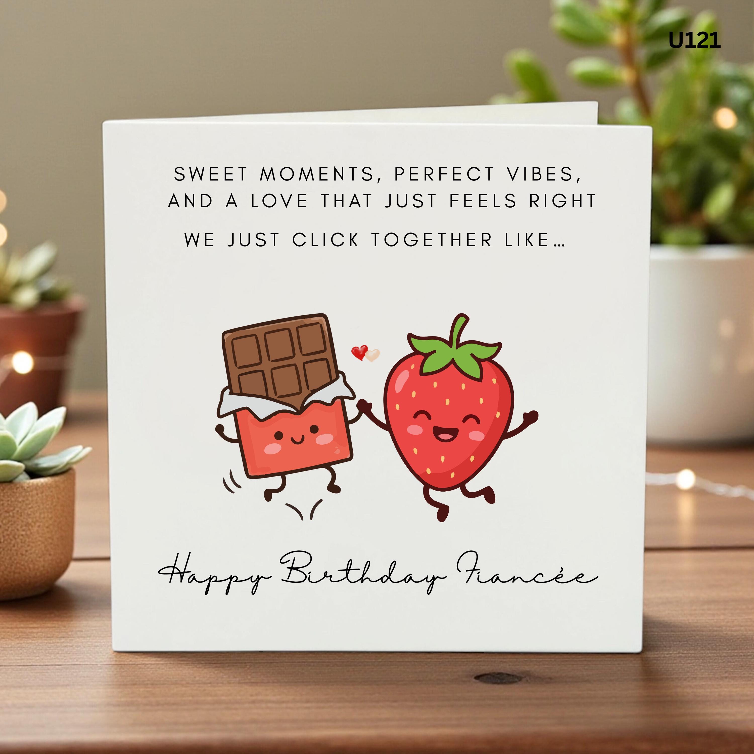 Birthday Card for Fiancee, Cute Food Pun Card, Chocolate Strawberry Card, Romantic Birthday Gift, Greeting Card for Her, Sweet Anniversary
