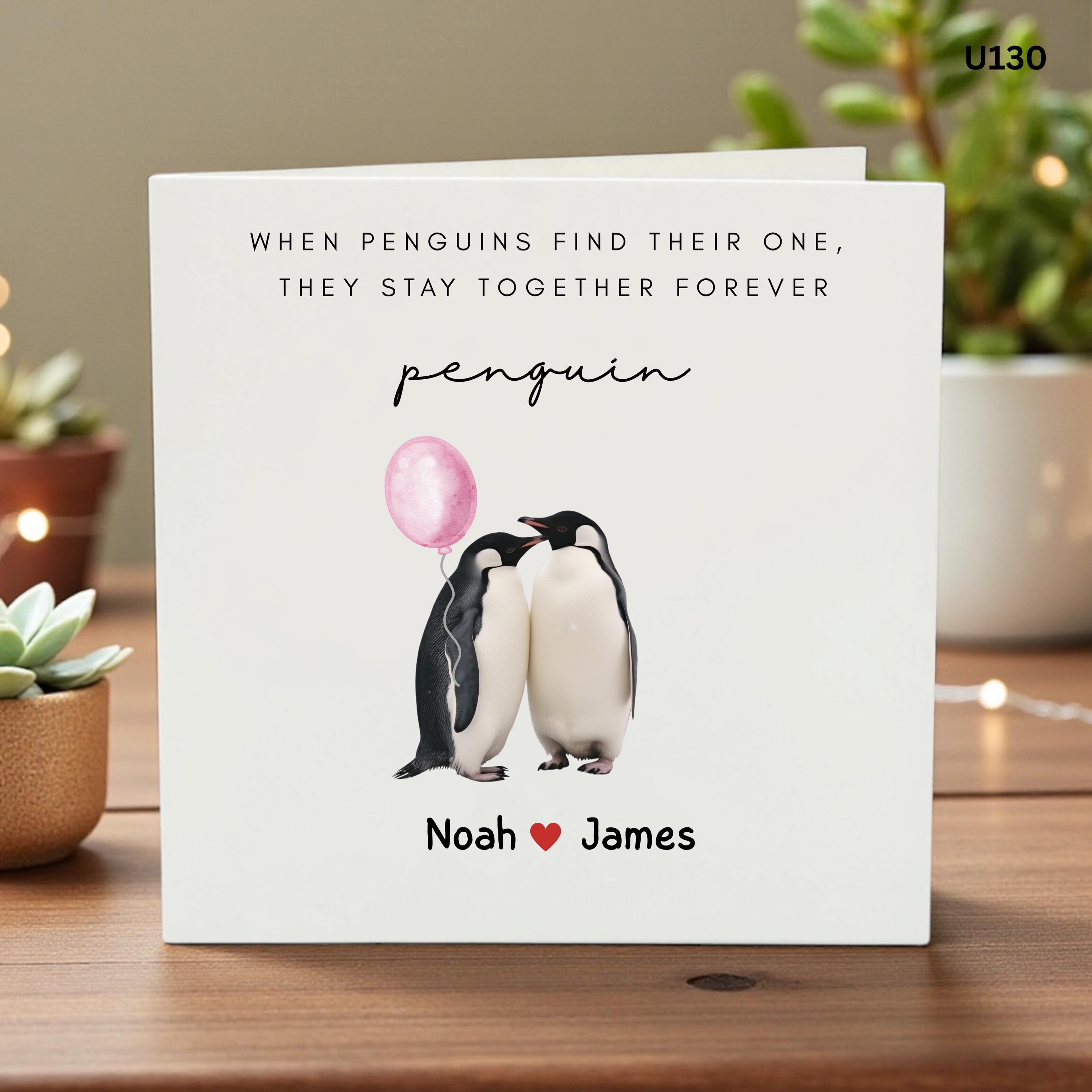 Personalized Penguin Card, Custom Anniversary Card, Couple Keepsake Card, Custom Names Card, Penguin Love Card, Romantic Anniversary Gift,