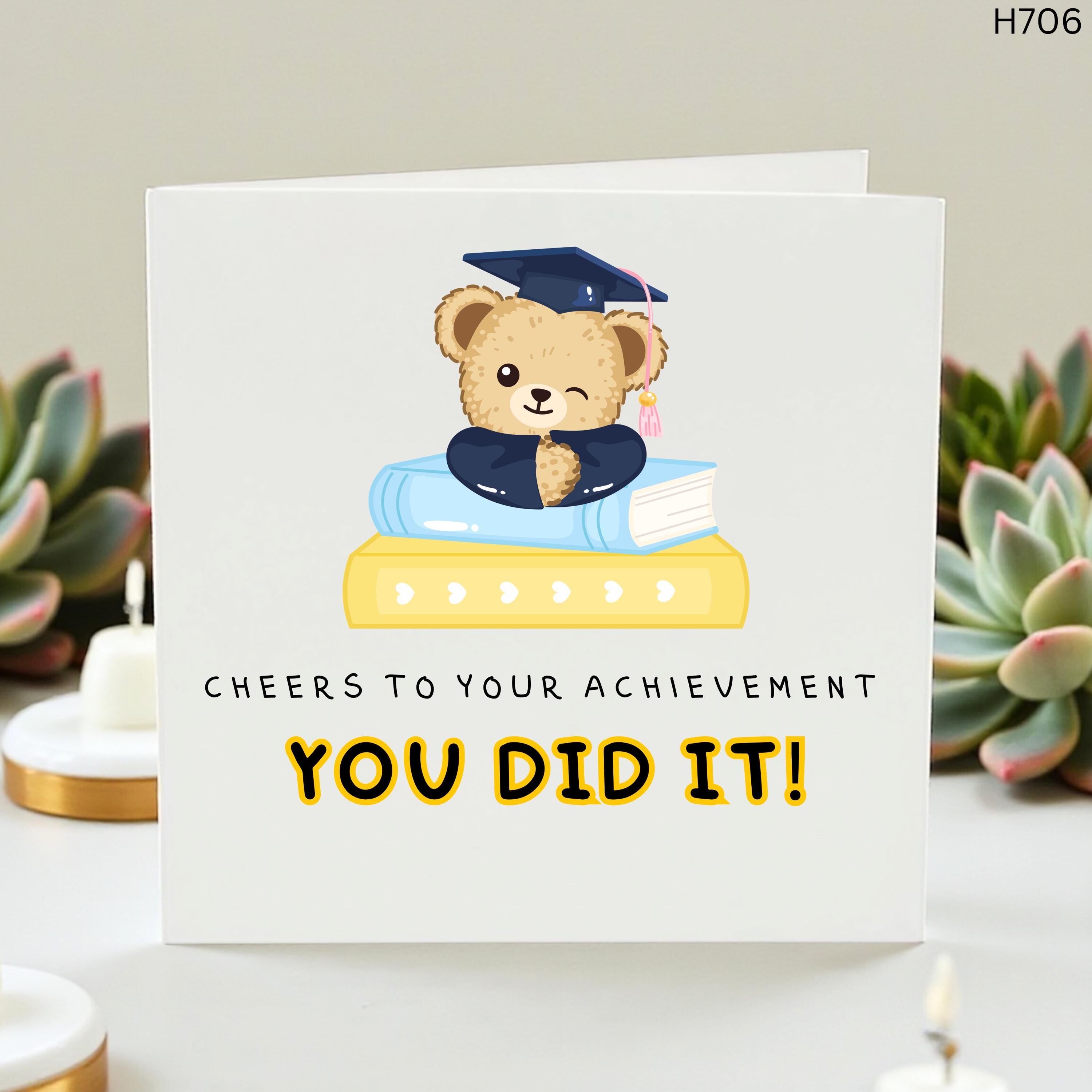 Graduation Card for Him Her, Congrats Graduation Gift, Cute Bear Achievement Card,Personalized Graduation Greeting Card, Well Done Gift Card