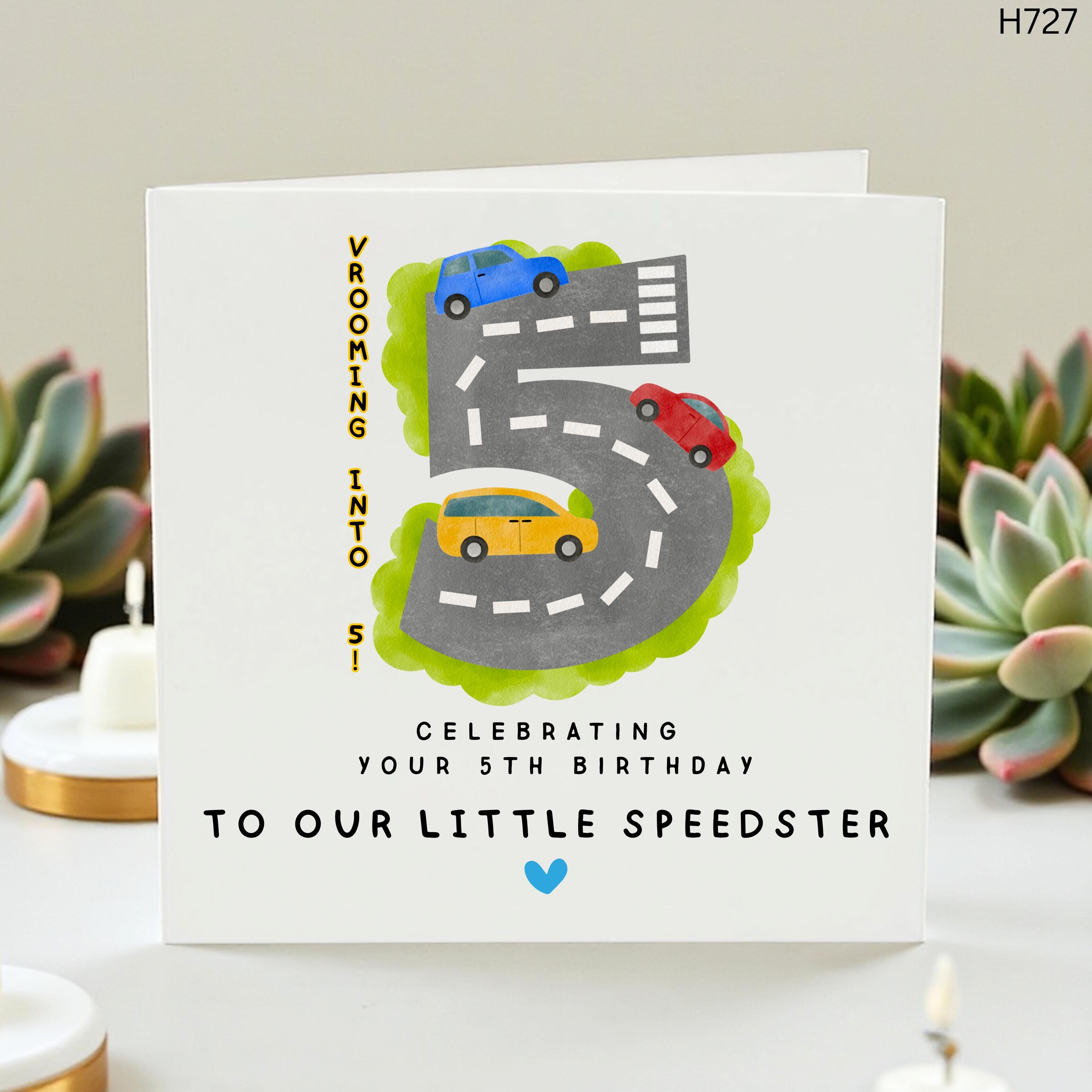 5th Birthday Card for Boy, Little Speedster Birthday Gift, Race Car Birthday Card, 5th Birthday Greeting, Custom Birthday for 5 Year Old