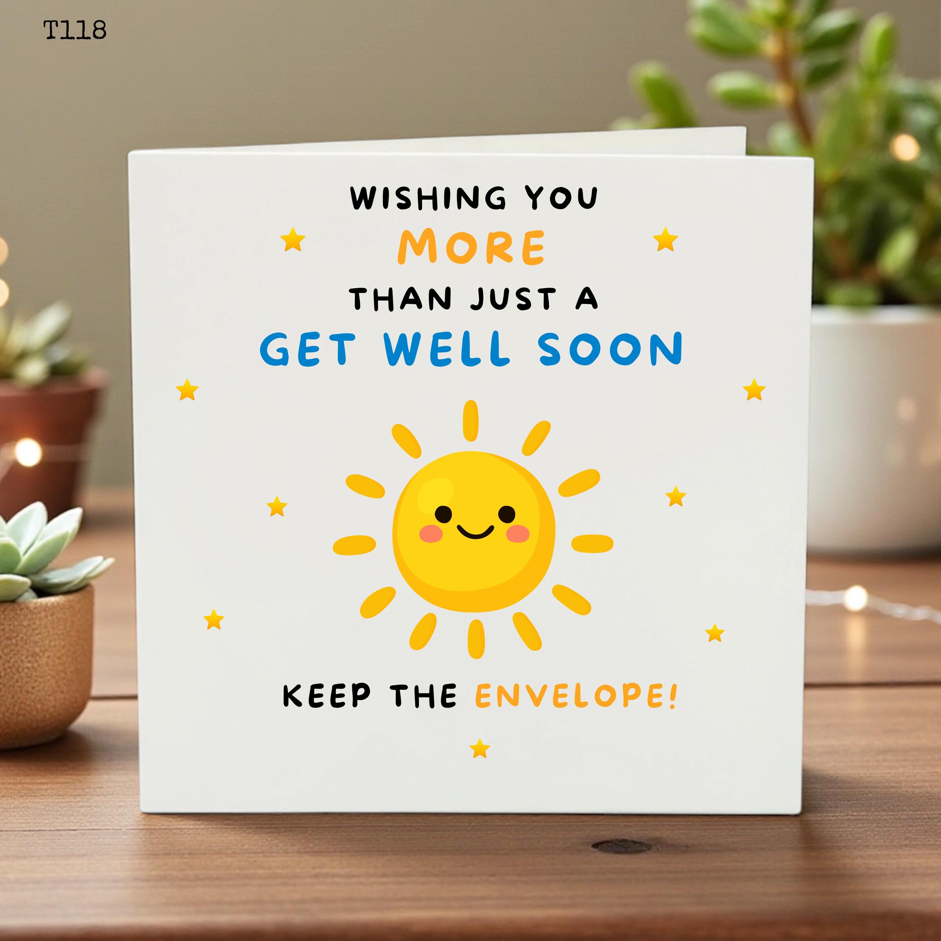 Get Well Soon Card, Funny Sun Recovery Card, Cheering Up Gift, Keep The Envelope Card, Thinking Of You Card, Feel Better Soon Greeting Card