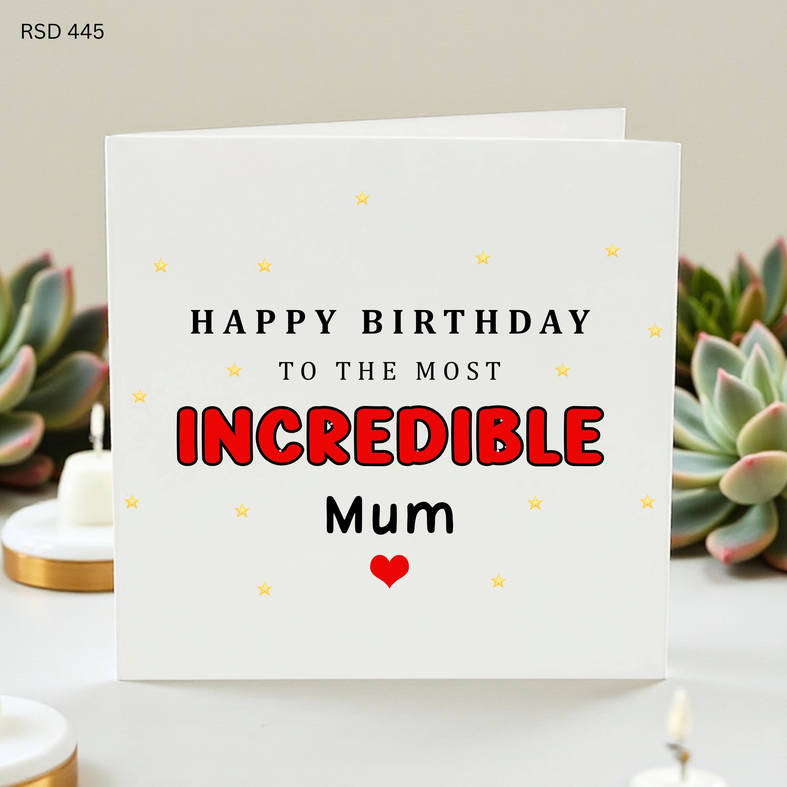 Happy Birthday Wonderful Mum Card, Birthday Card for Mum from Daughter or Son, Simple Modern Mum Birthday Card