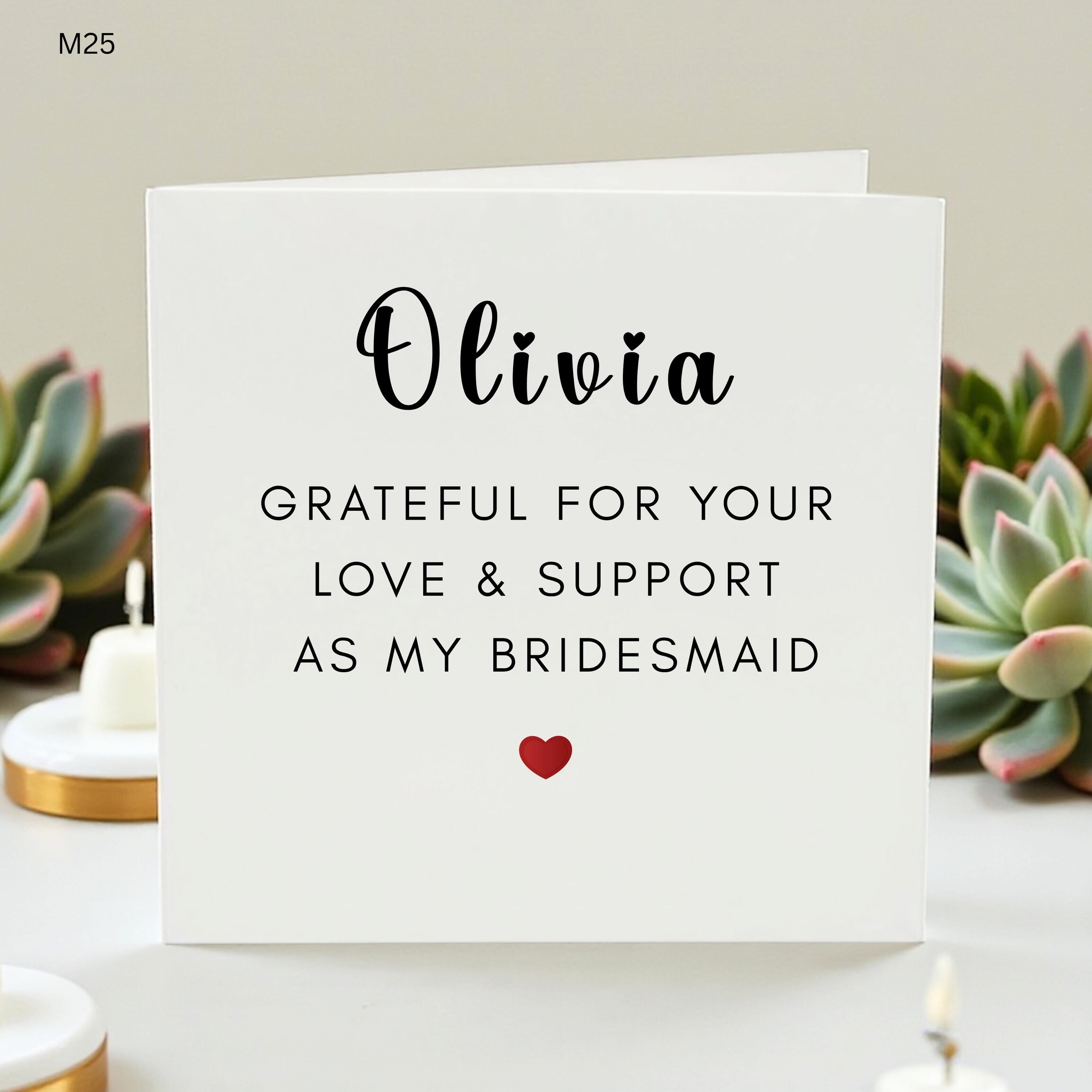 Bridesmaid Thank You Card – Personalized Bridesmaid Proposal Card, Wedding Party Gift, Custom Name Thank You Card