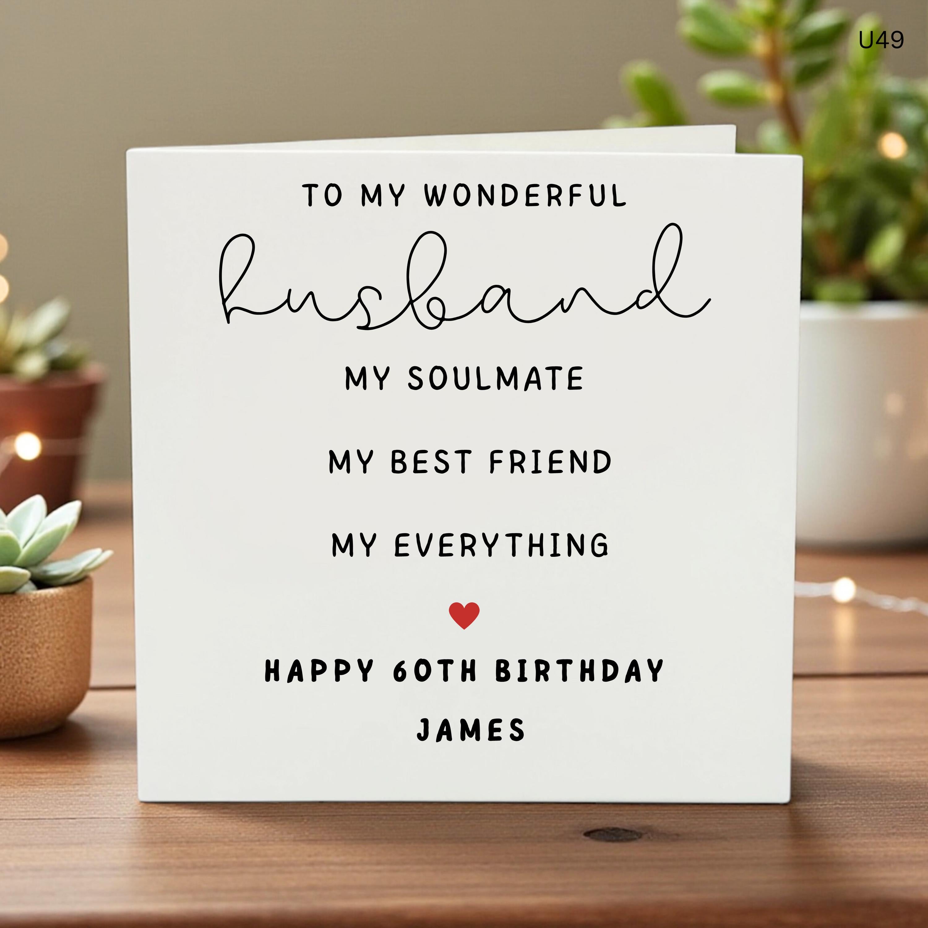 Personalised Birthday Card for Husband, 60th Birthday Card, Soulmate Birthday Card, Romantic Greeting Card, Best Friend Birthday
