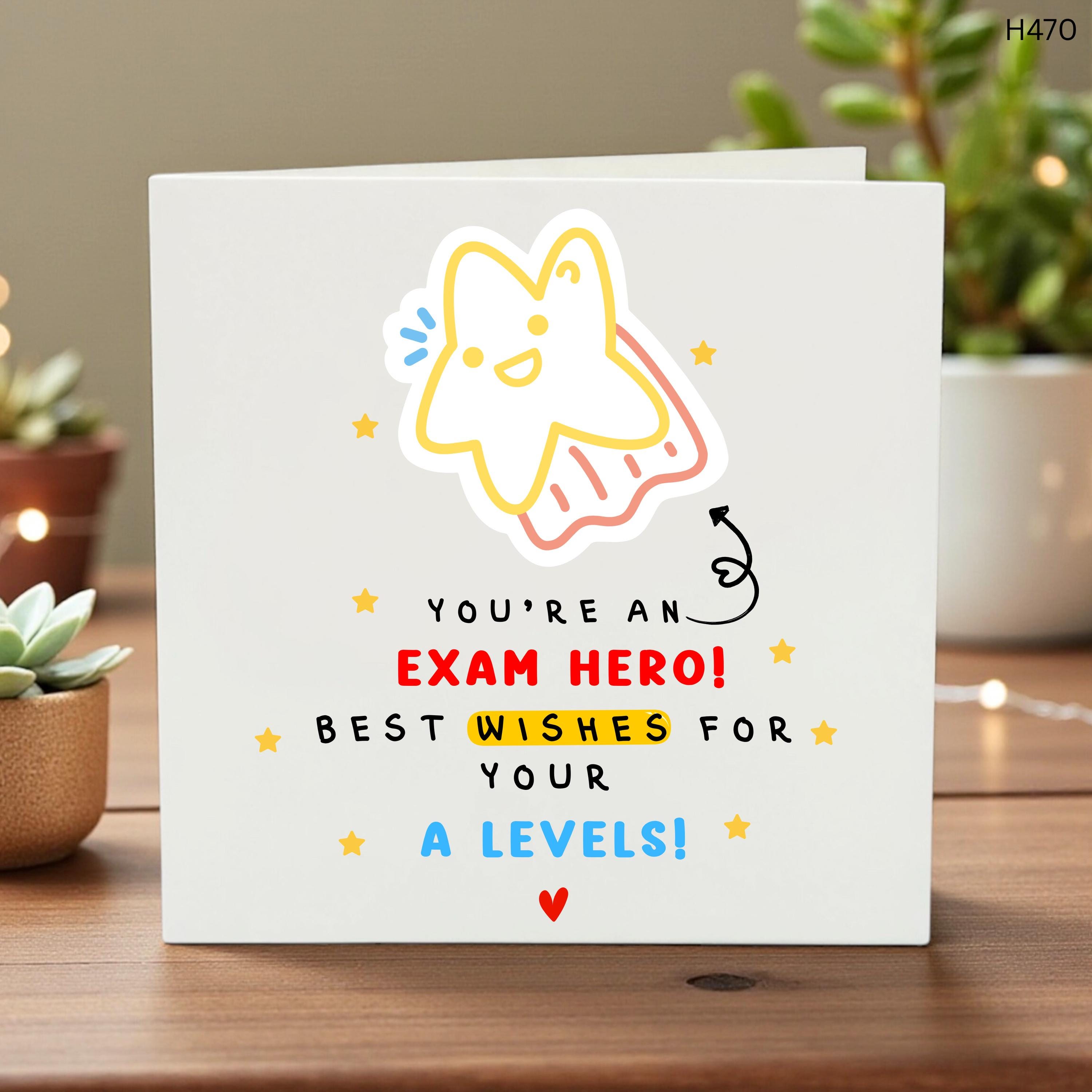 Cute Exam Hero Good Luck Card, A-Levels Encouragement Gift, Best Wishes for Exams, Fun Student Motivation Card, GCSE Success, University