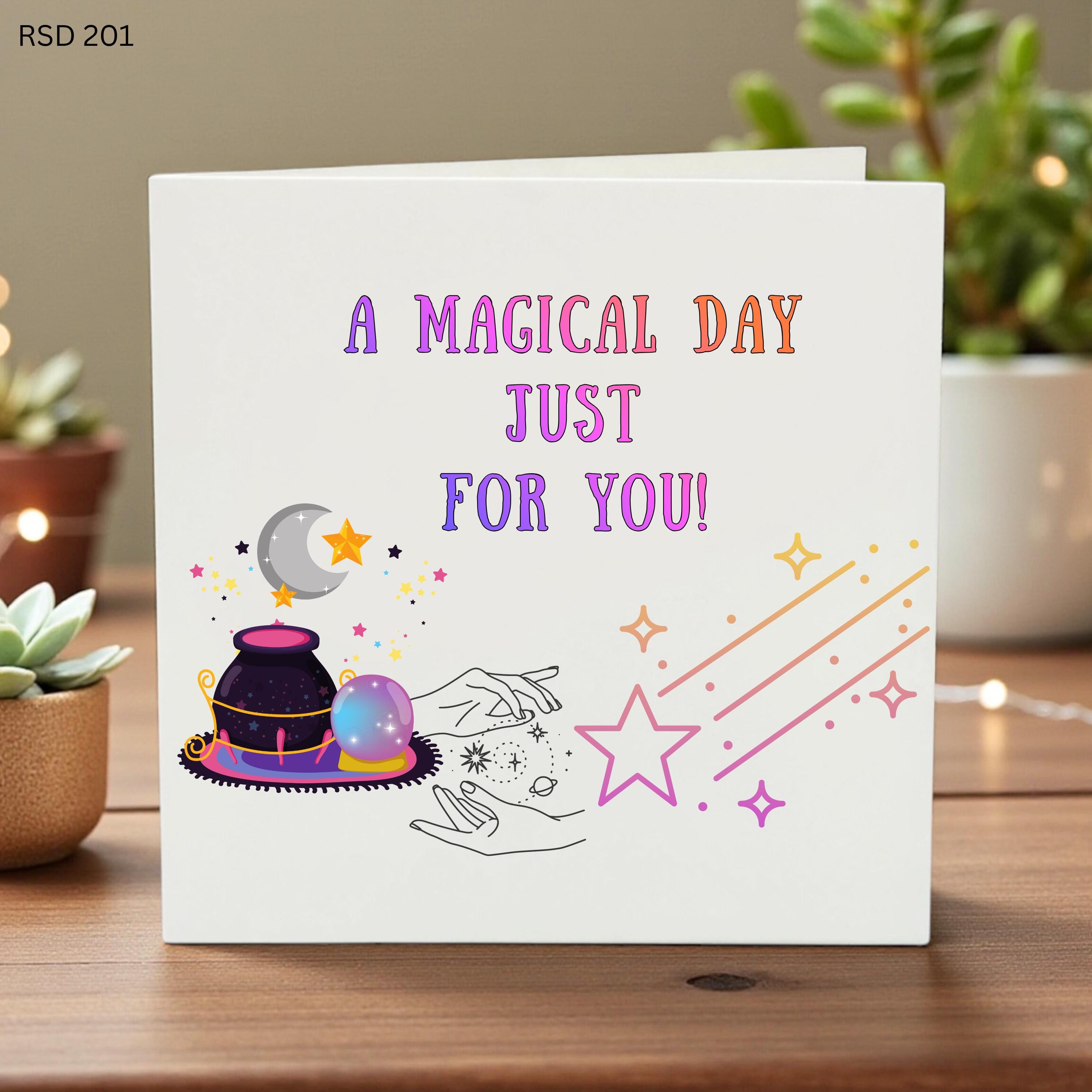 Magical Birthday Card for Her, Celestial Crystal Ball Greeting Card, Witchy Mystical Gift, Whimsical Moon and Stars Card for Best Friend