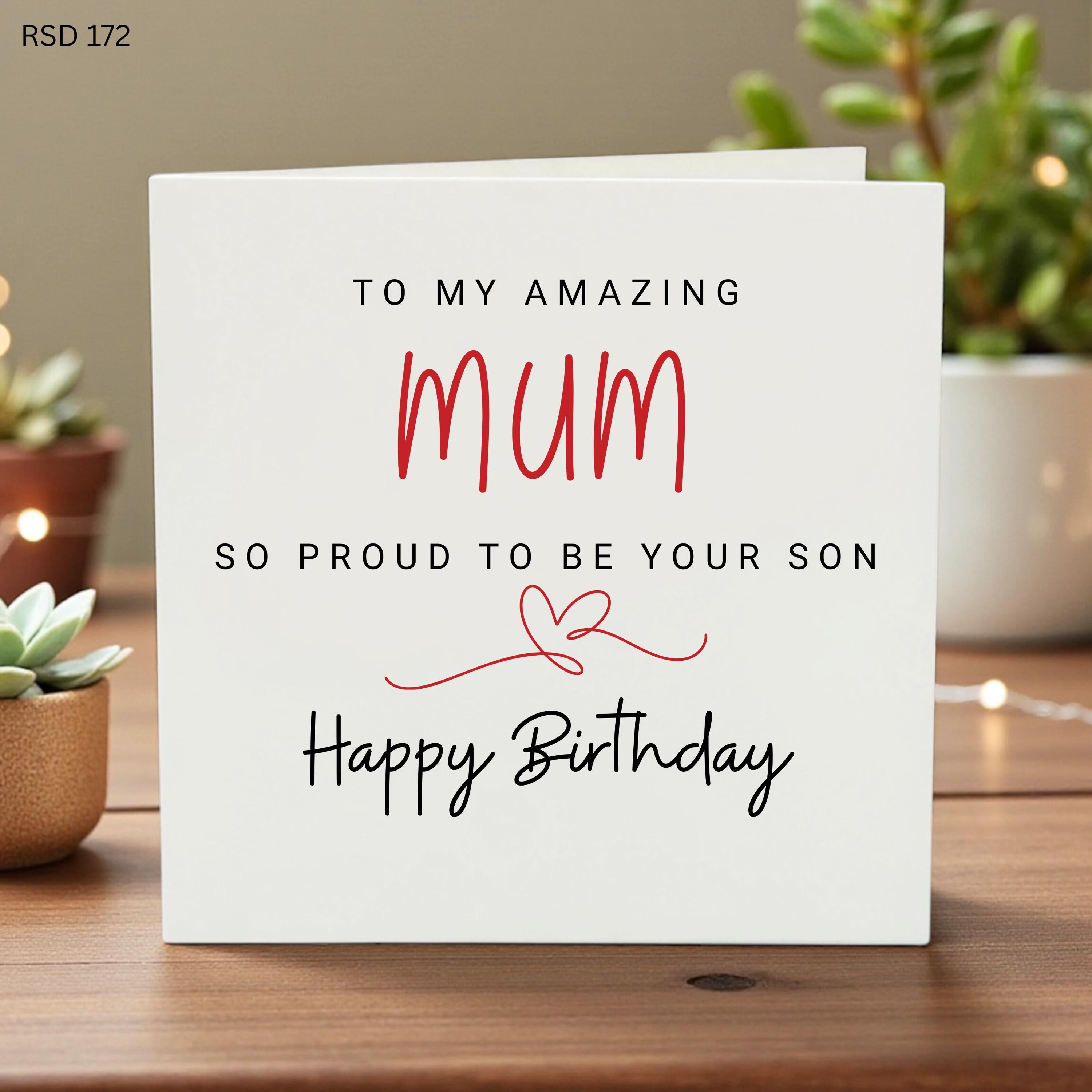 Amazing Mum Birthday Card from Son, Proud of You Heart Card for Mother, Simple Modern Greeting Card for Her, Special Mom Bday Gift