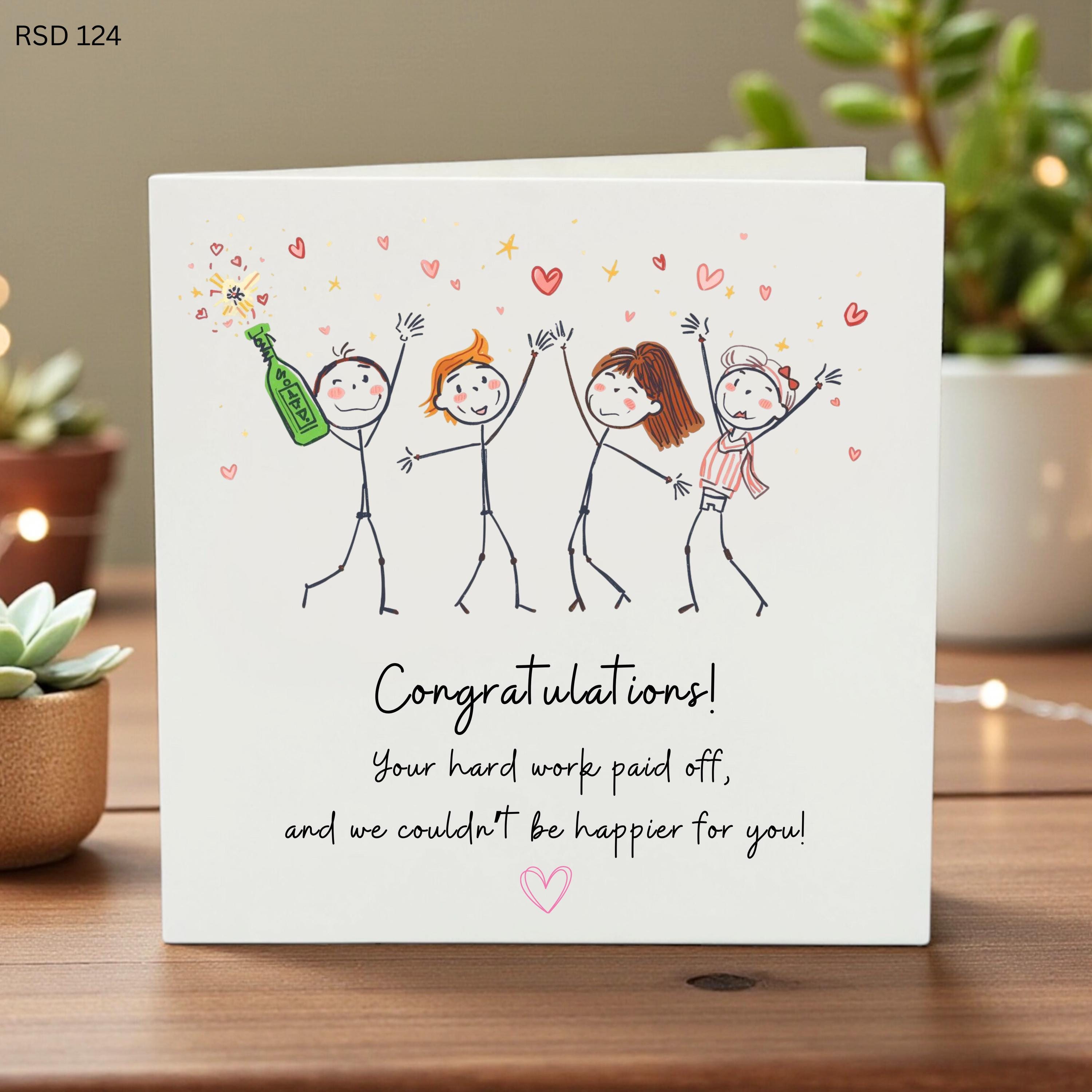 We Are So Proud Note Achievement Celebration Gift Stick Figure Art Champagne Toast