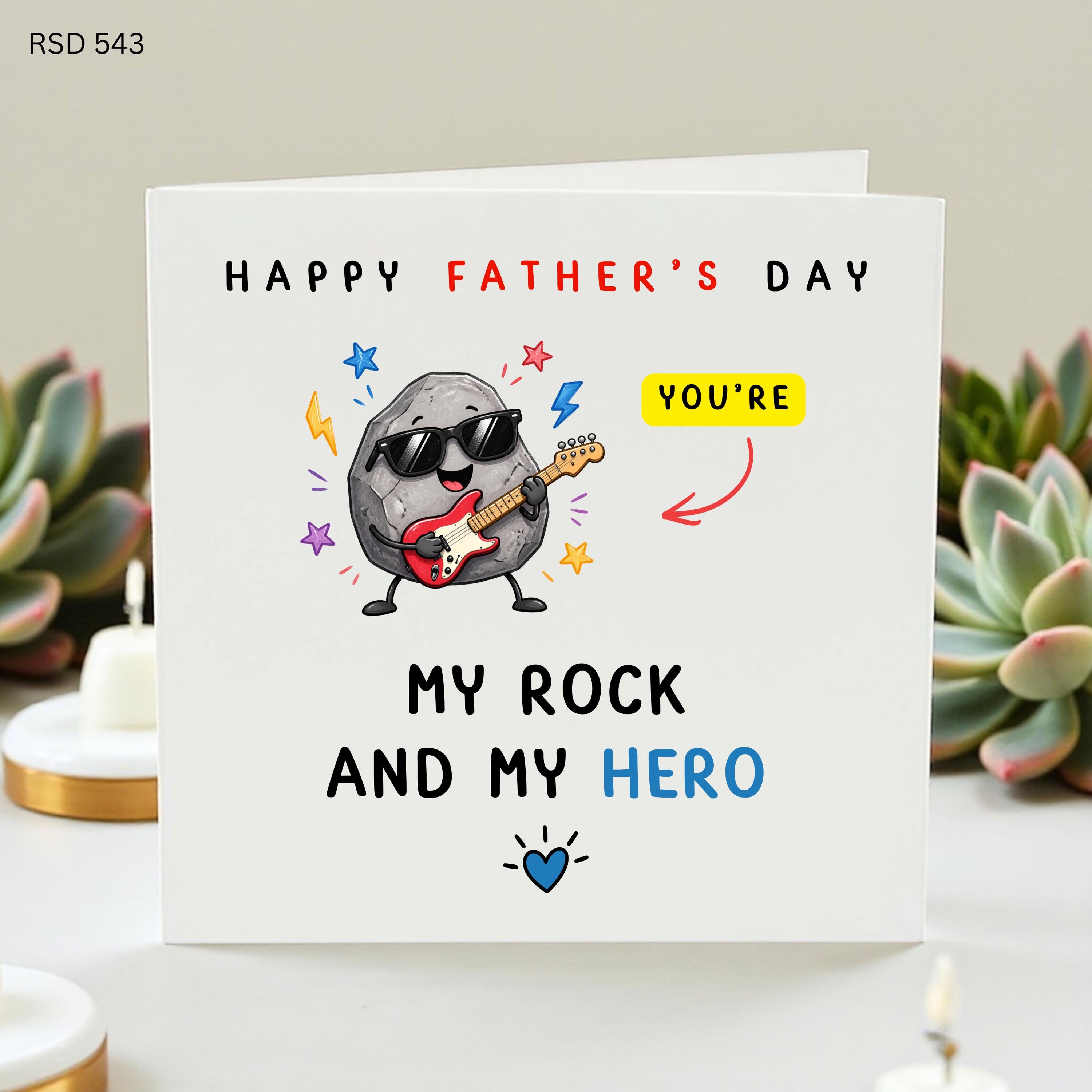 Funny Father's Day Card for Dad, Rock Star Dad Gift, Punny Greeting Card, My Rock and My Hero, Cute Rock Character Card, Best Dad Ever, Him