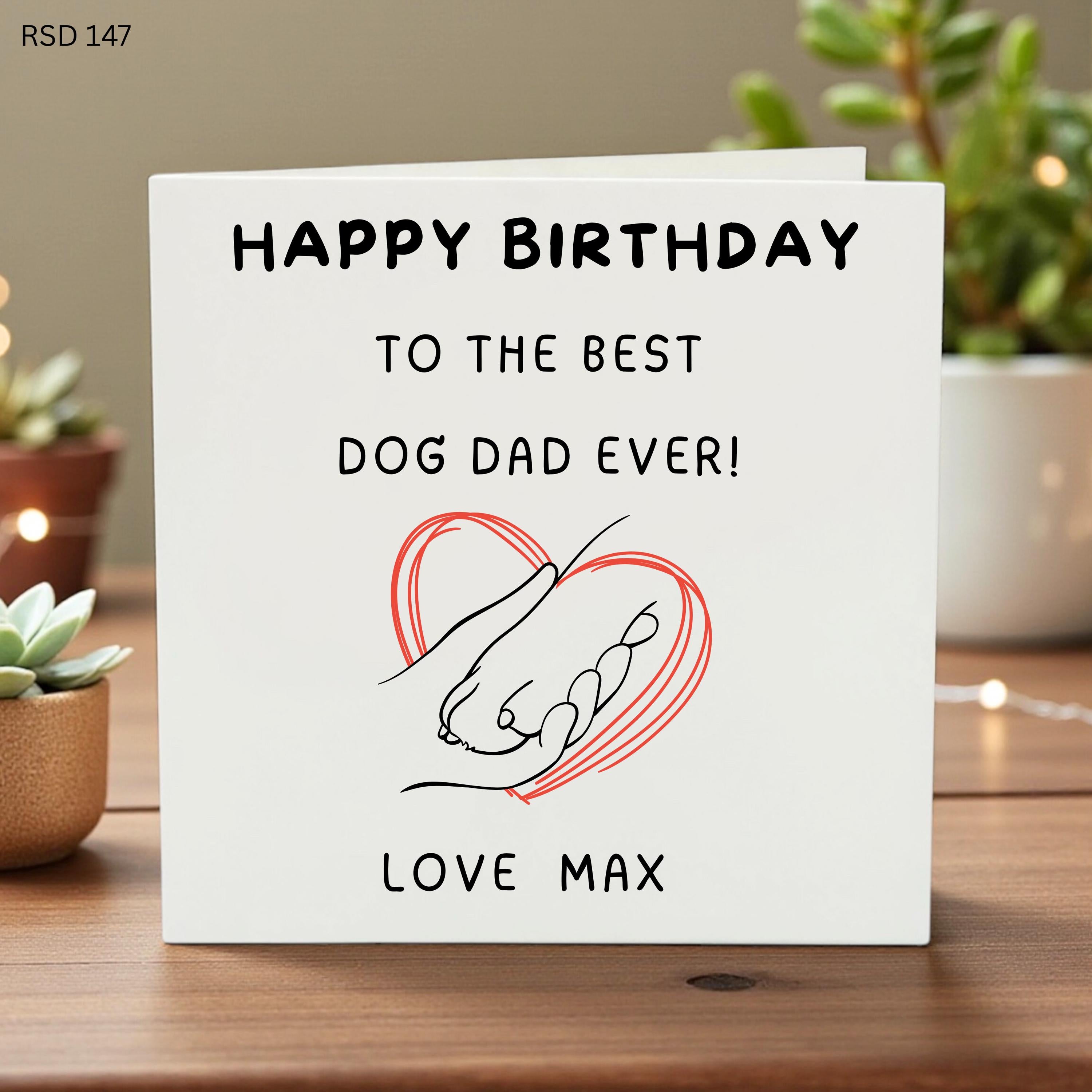 Happy Birthday To The Best Dog Dad Ever Card, Personalized Custom Name Card from the Dog, Sentimental Paw Print Birthday Gift for Him Max