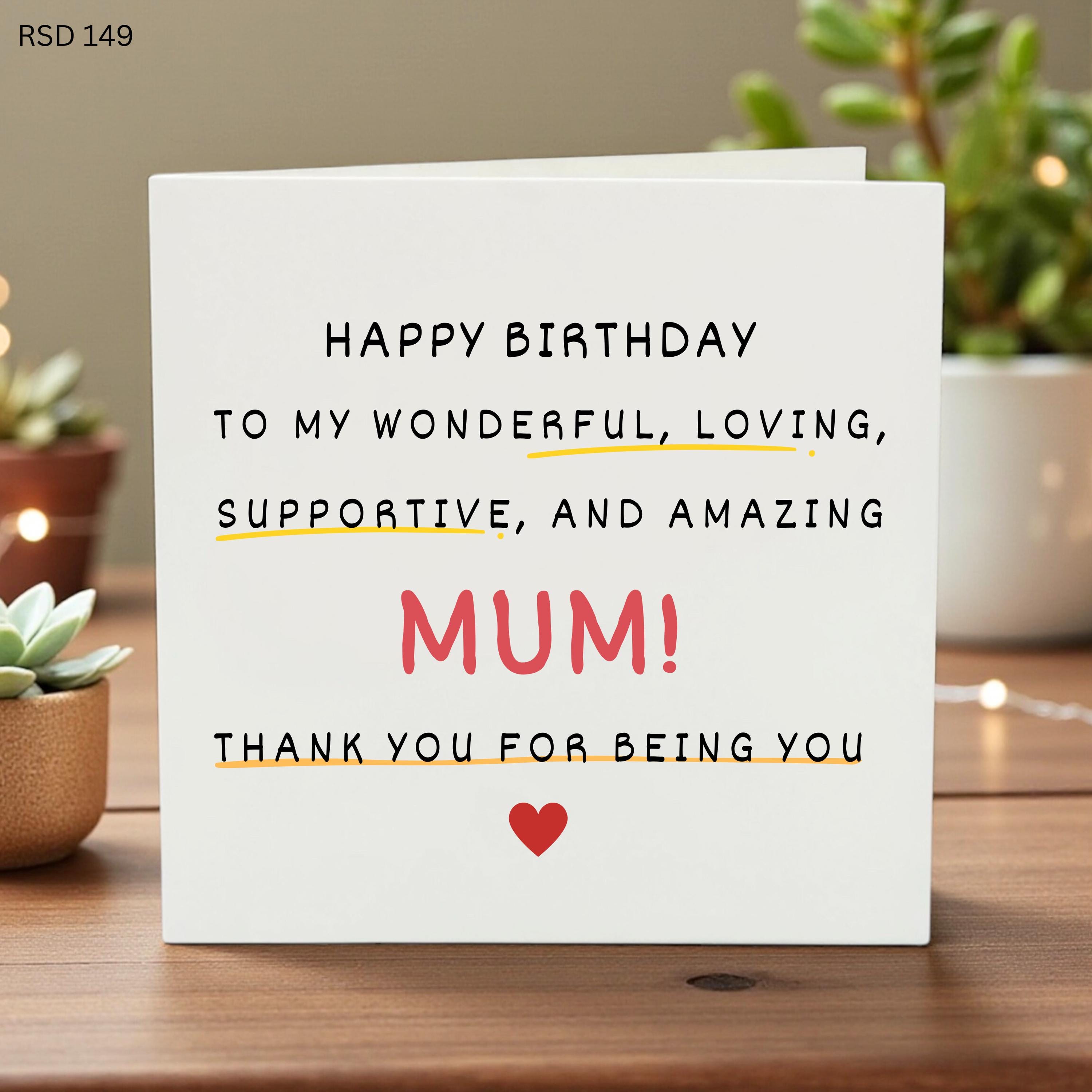 Happy Birthday To My Wonderful Loving Amazing Mum Card, Sentimental Birthday Gift for Mother, Special Mummy Greeting Card, Thank You for Mum