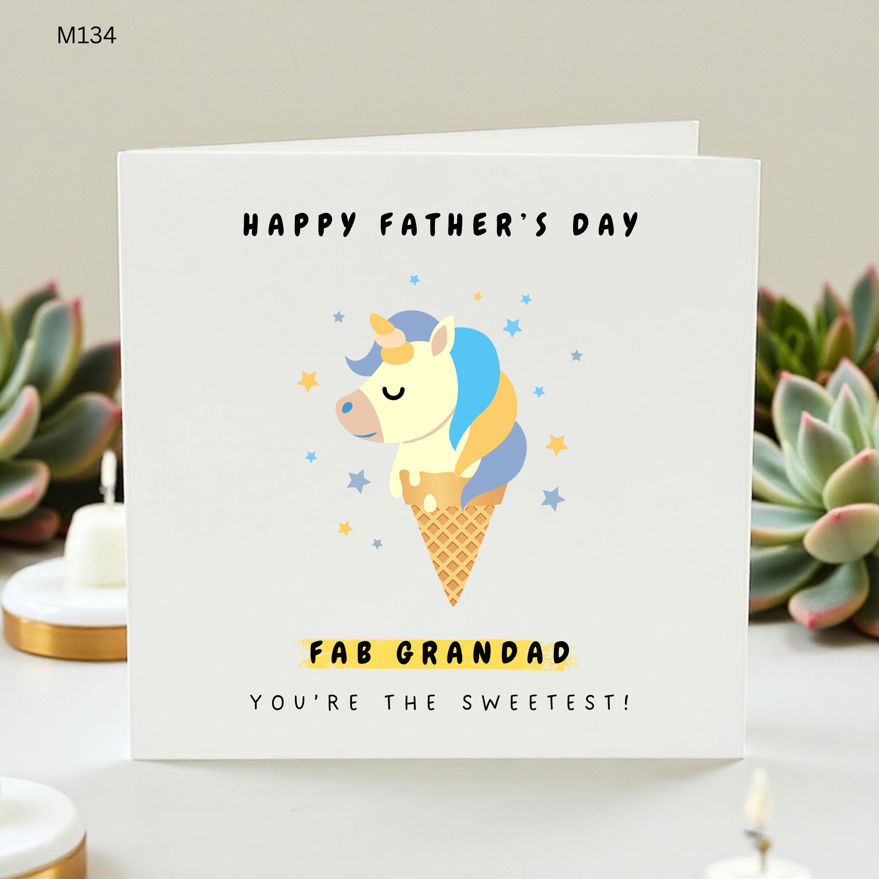 Funny Grandad Father’s Day Card, Ice Cream Unicorn Card, Cute Grandfather Card, Sweets Theme Card, Whimsical Grandad Gift,Happy Father's Day