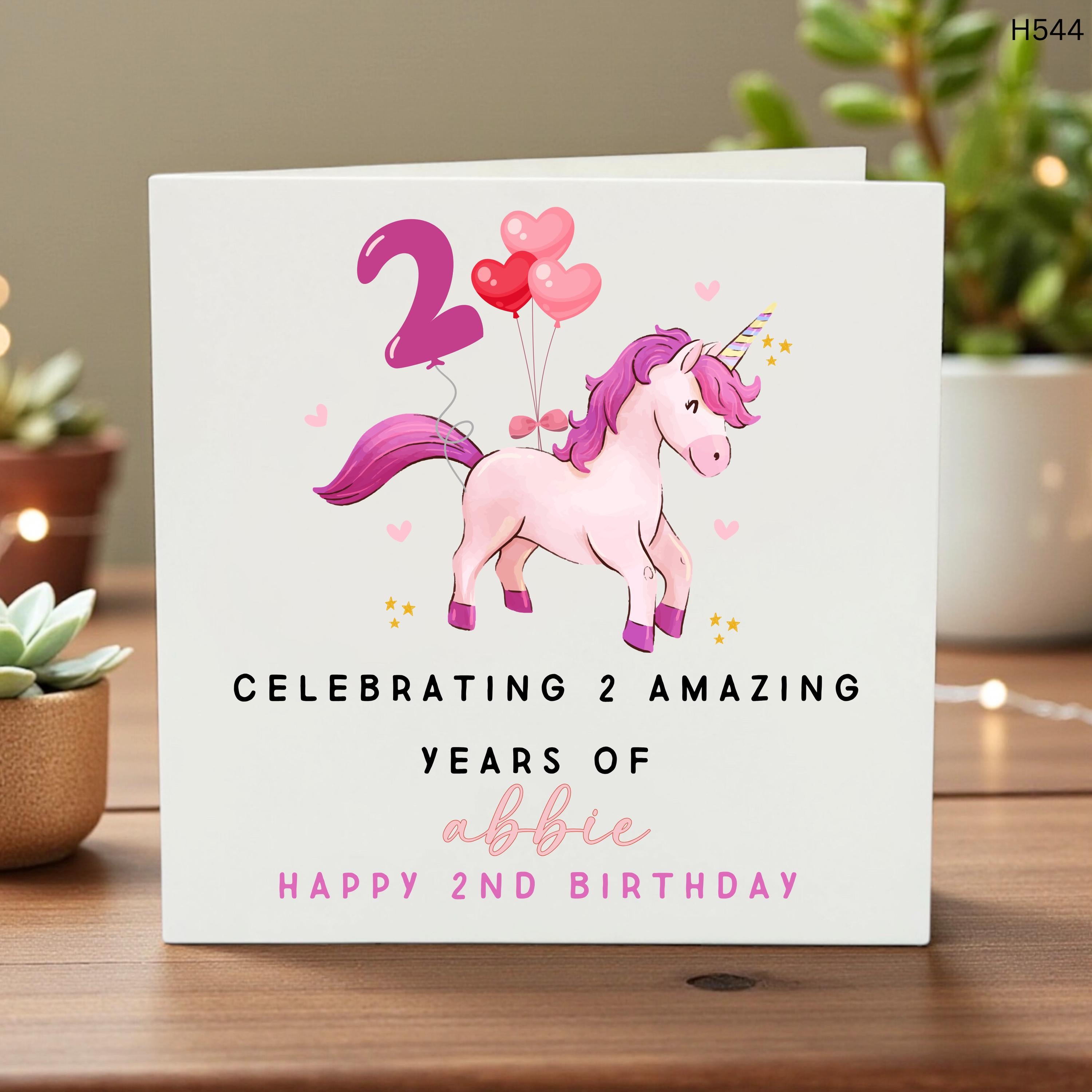 Personalized 2nd Birthday Card Unicorn for Daughter, Pink Unicorn Age 2 Birthday Card for Girls, To a Special Granddaughter 2nd Birthday