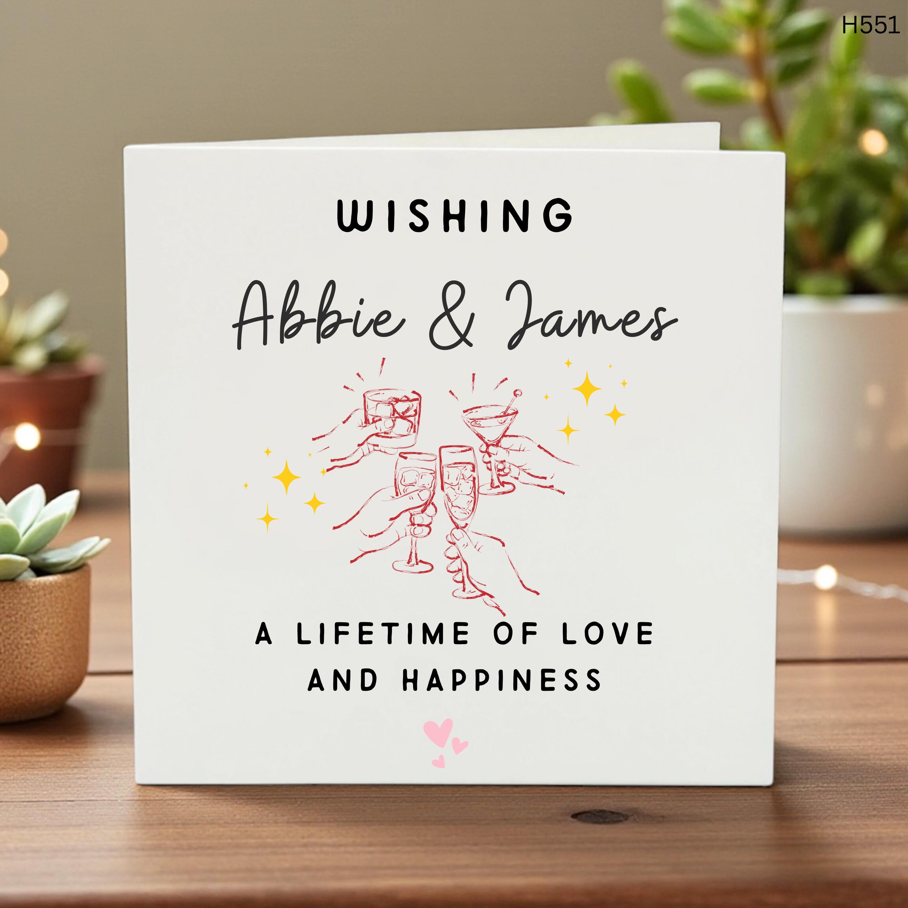 Personalized Engagement Card for Couple, Custom Names Wedding Congratulations Card, A Lifetime of Love and Happiness