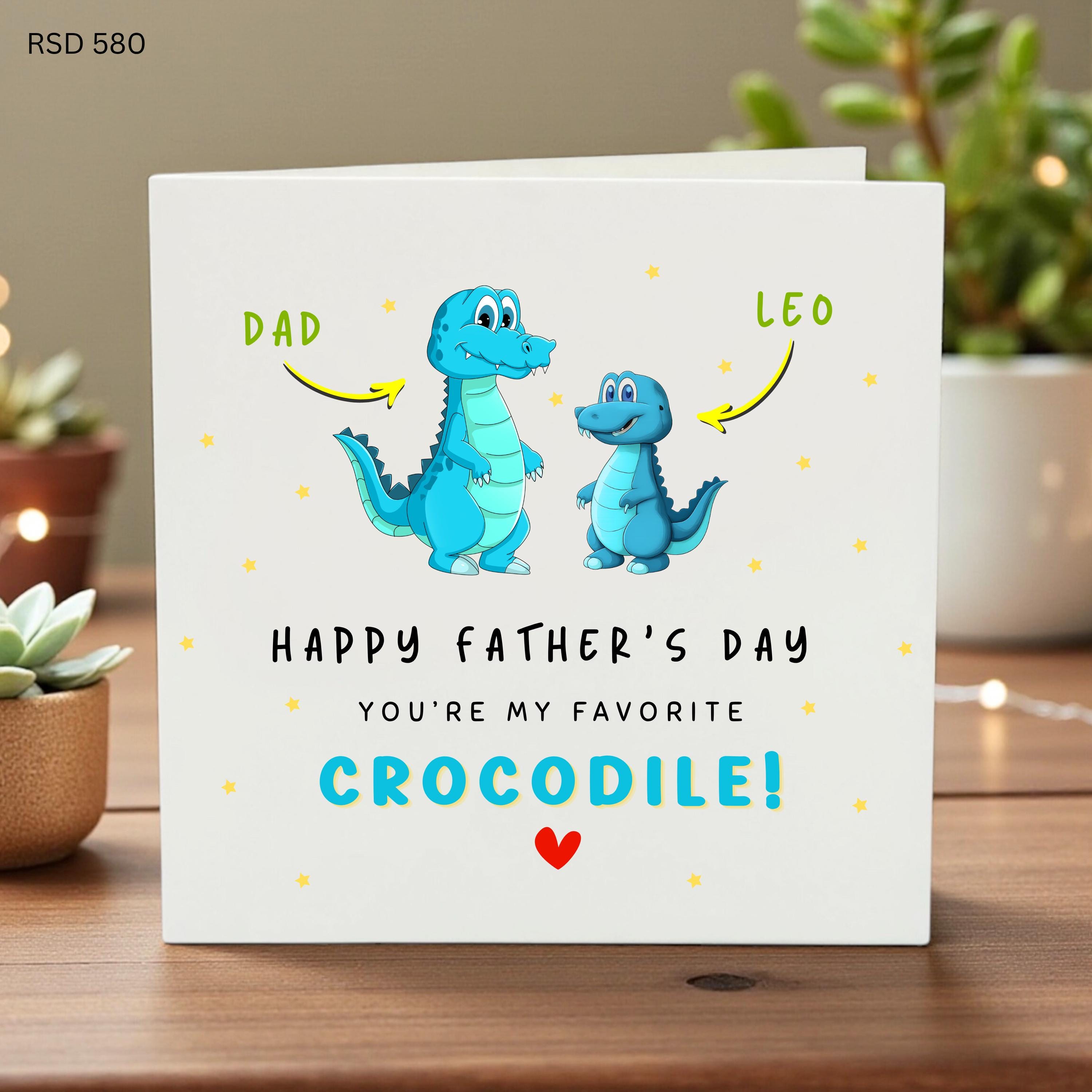 Personalized Father’s Day Card for Dad, Cute Crocodile Cartoon, Custom Name Gift, Funny Dad Card, Kids Love Croc Theme