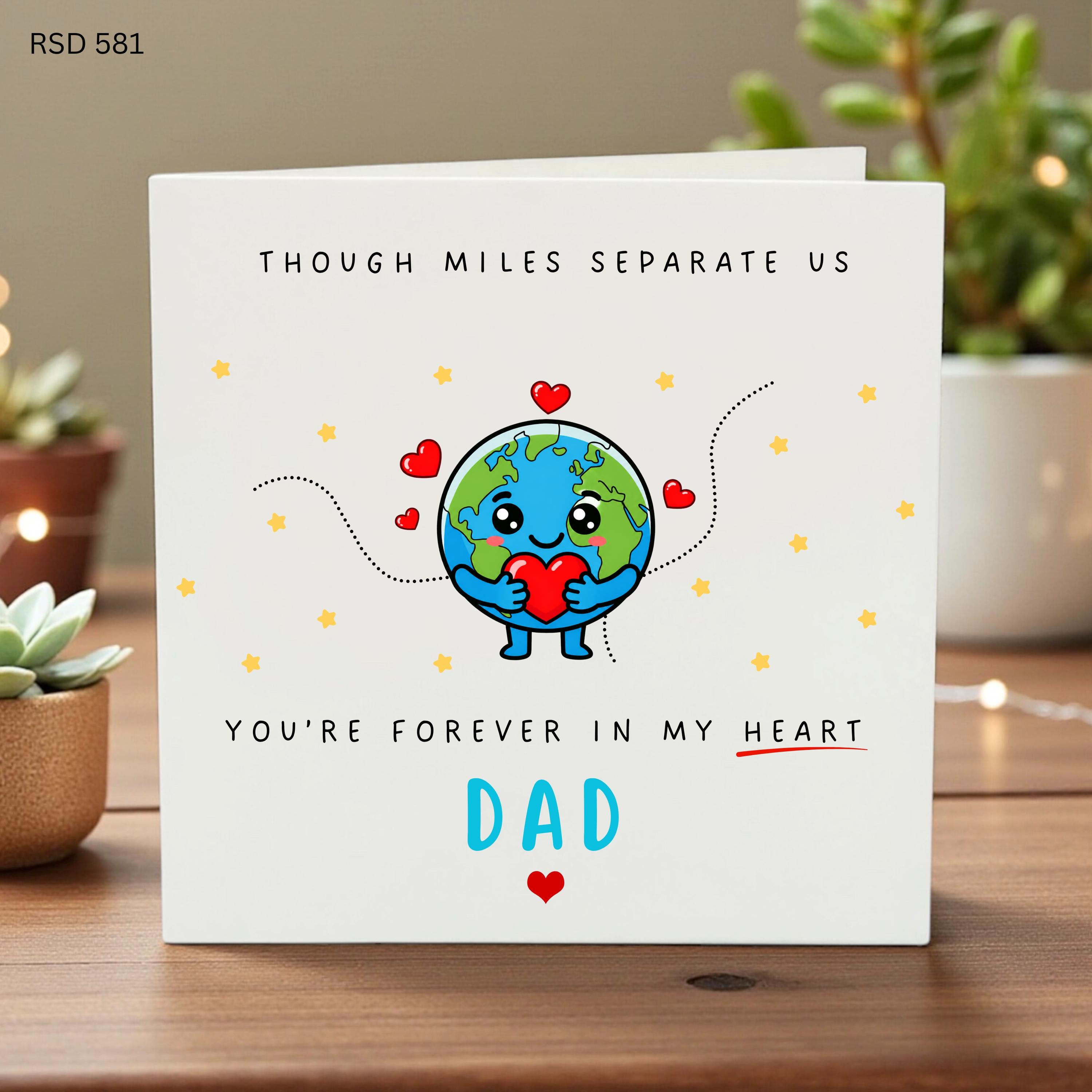 Long Distance Dad Card, Father’s Day Card, You’re Forever in My Heart, Cute Globe Cartoon, Personalized Dad Gift from Kids
