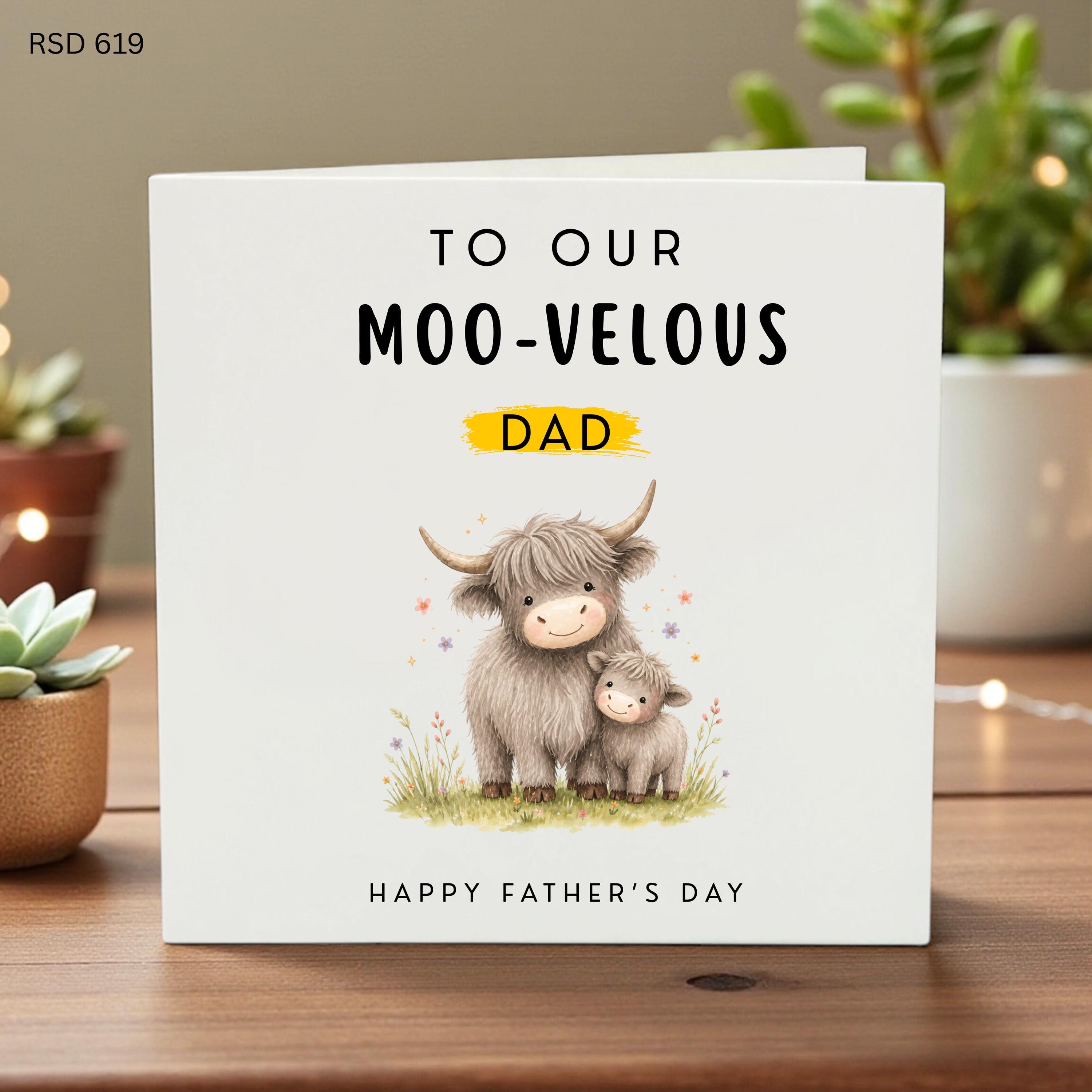 Funny Father’s Day Card for Dad, Moo-Velous Cow Design, Personalized Greeting, Birthday or Special Occasion Card, Dad Gift
