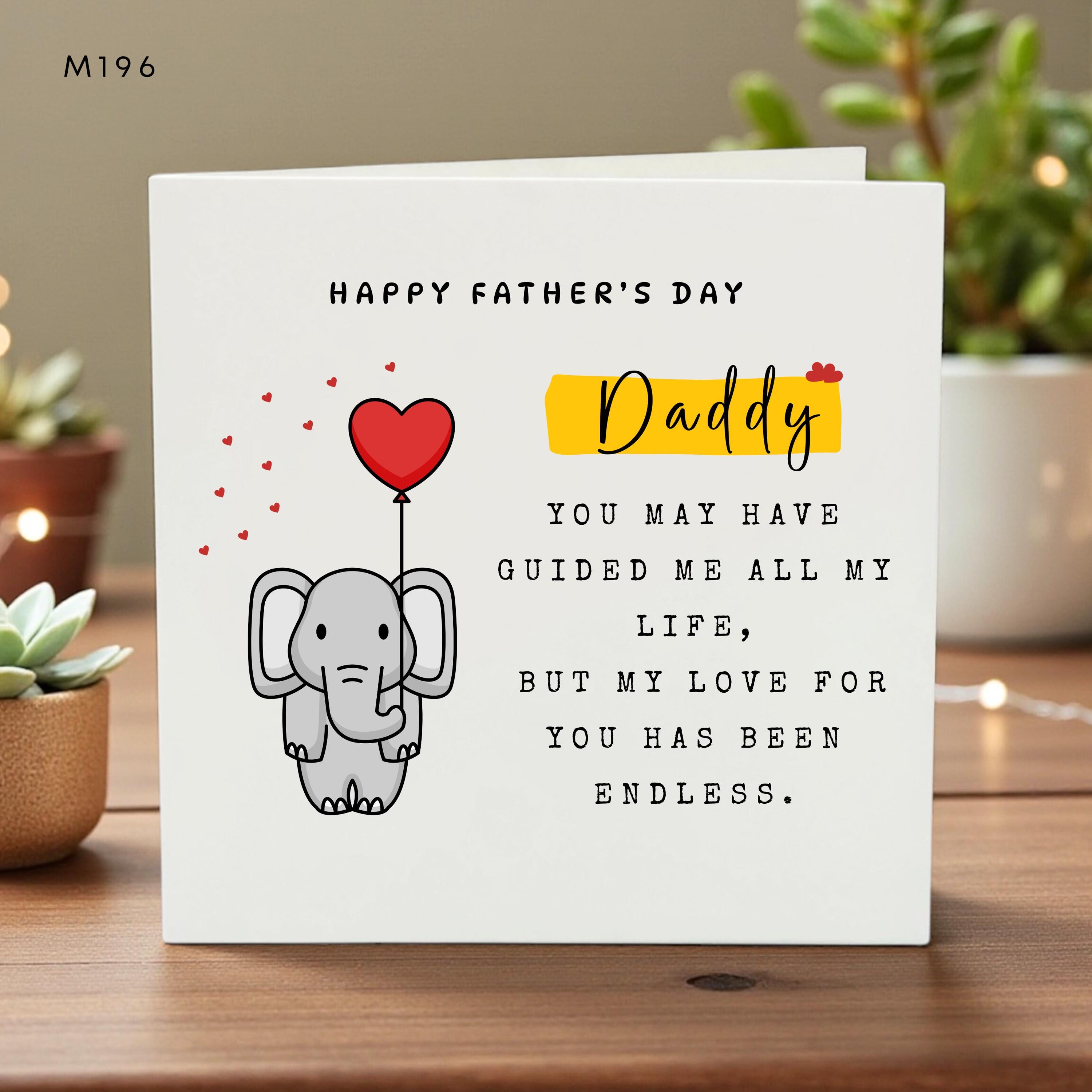 Cute Daddy Father’s Day Card, Elephant Illustration, Funny and Heartfelt Dad Greeting, Special Card for Fathers Day Gift