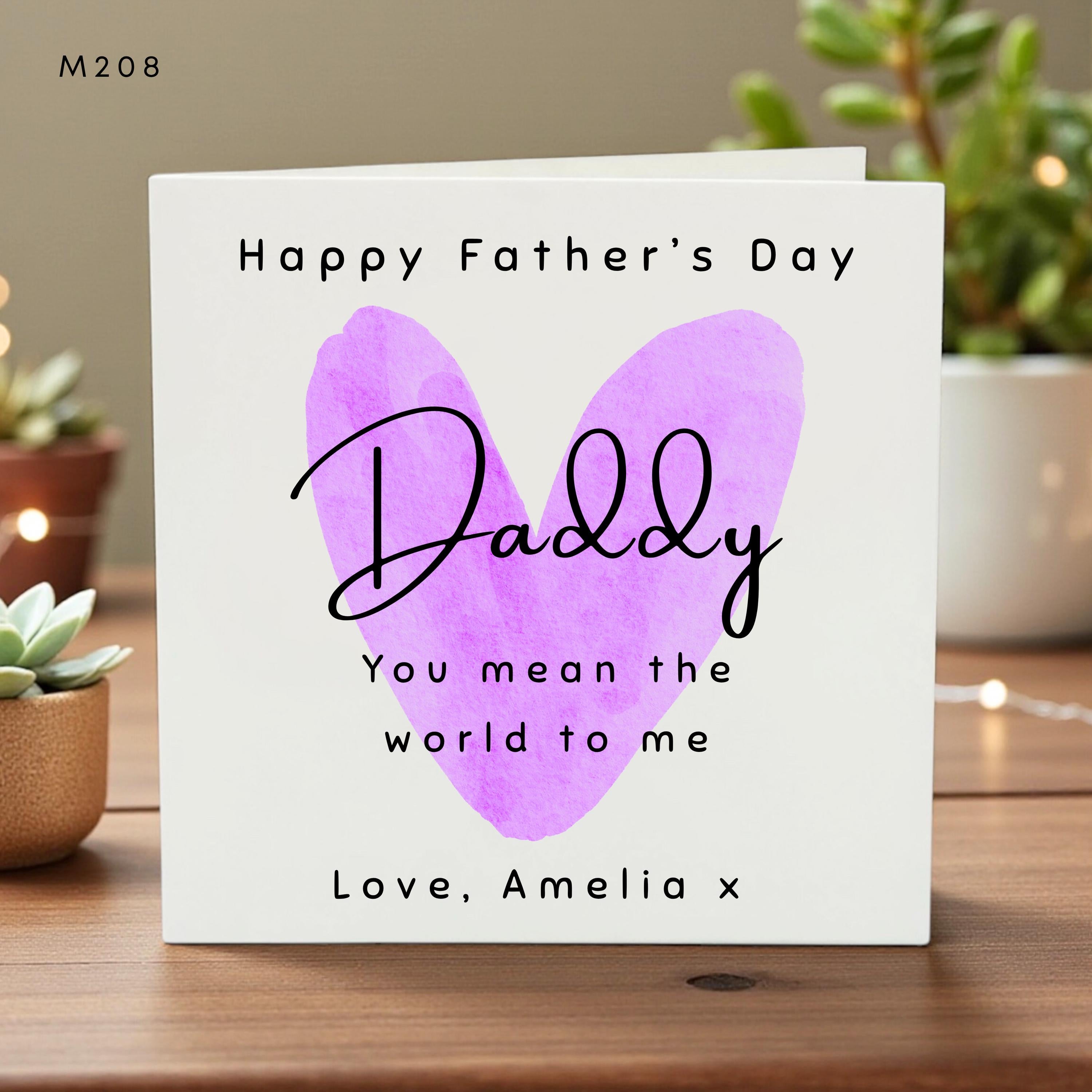 Happy Father’s Day Card for Dad, Cute Purple Heart Design, Personalized Message, New Dad Keepsake, Love You Lots Card