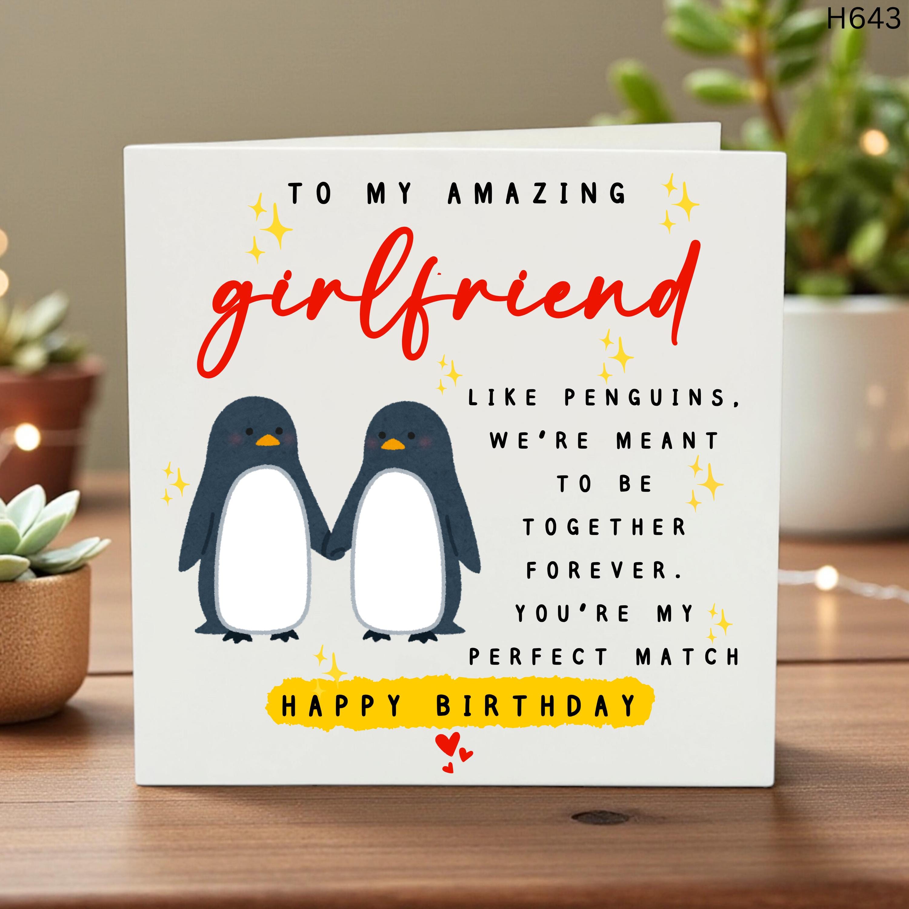 Birthday Card for Girlfriend, Penguin Birthday Card, Romantic Birthday Card, Cute Girlfriend Card, Meant To Be Together, Perfect Match Card