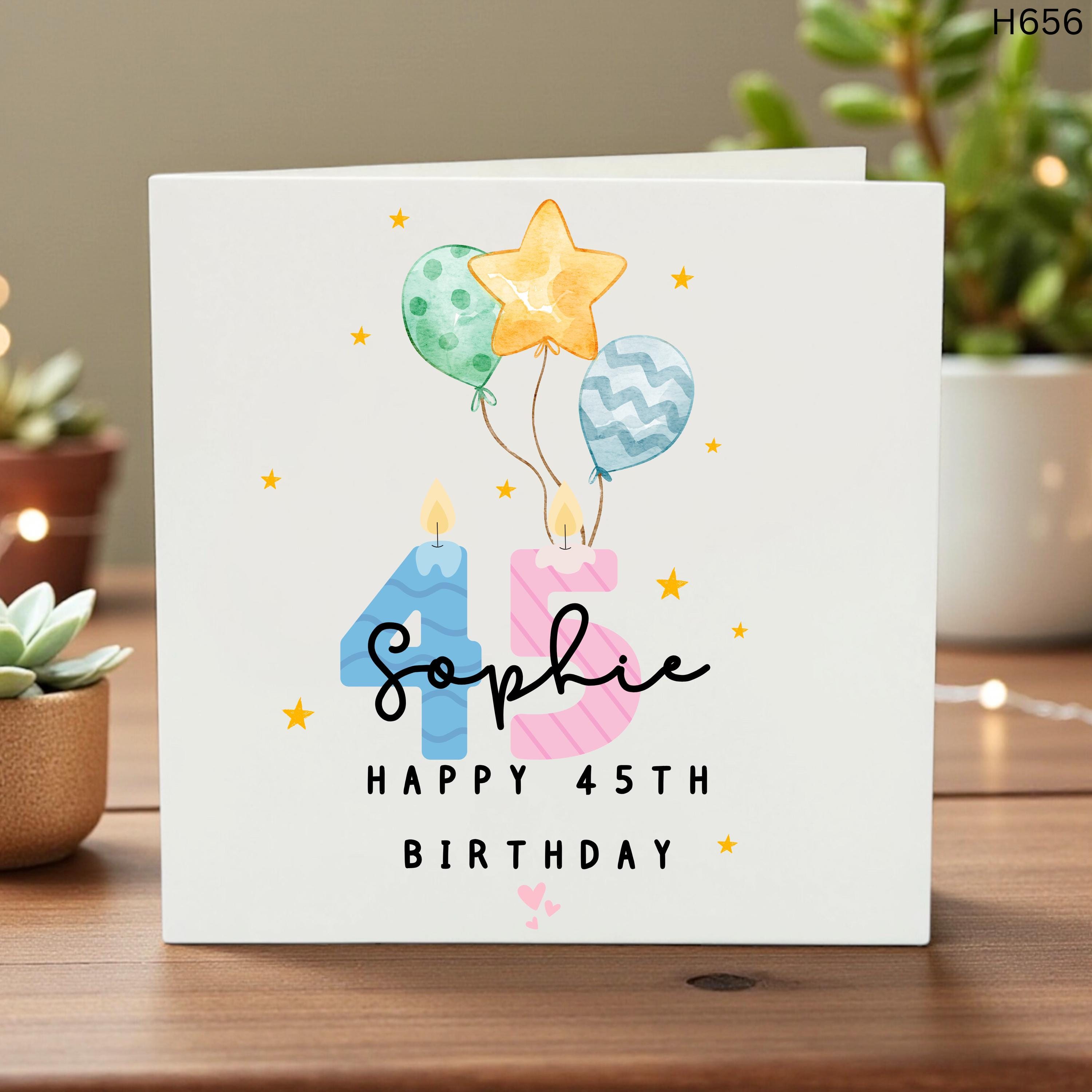 Personalized 45th Birthday Card, Custom Name Birthday Card, Balloon Birthday Card, 45 Years Old Gift, Birthday Card for Her, For Mum Auntie