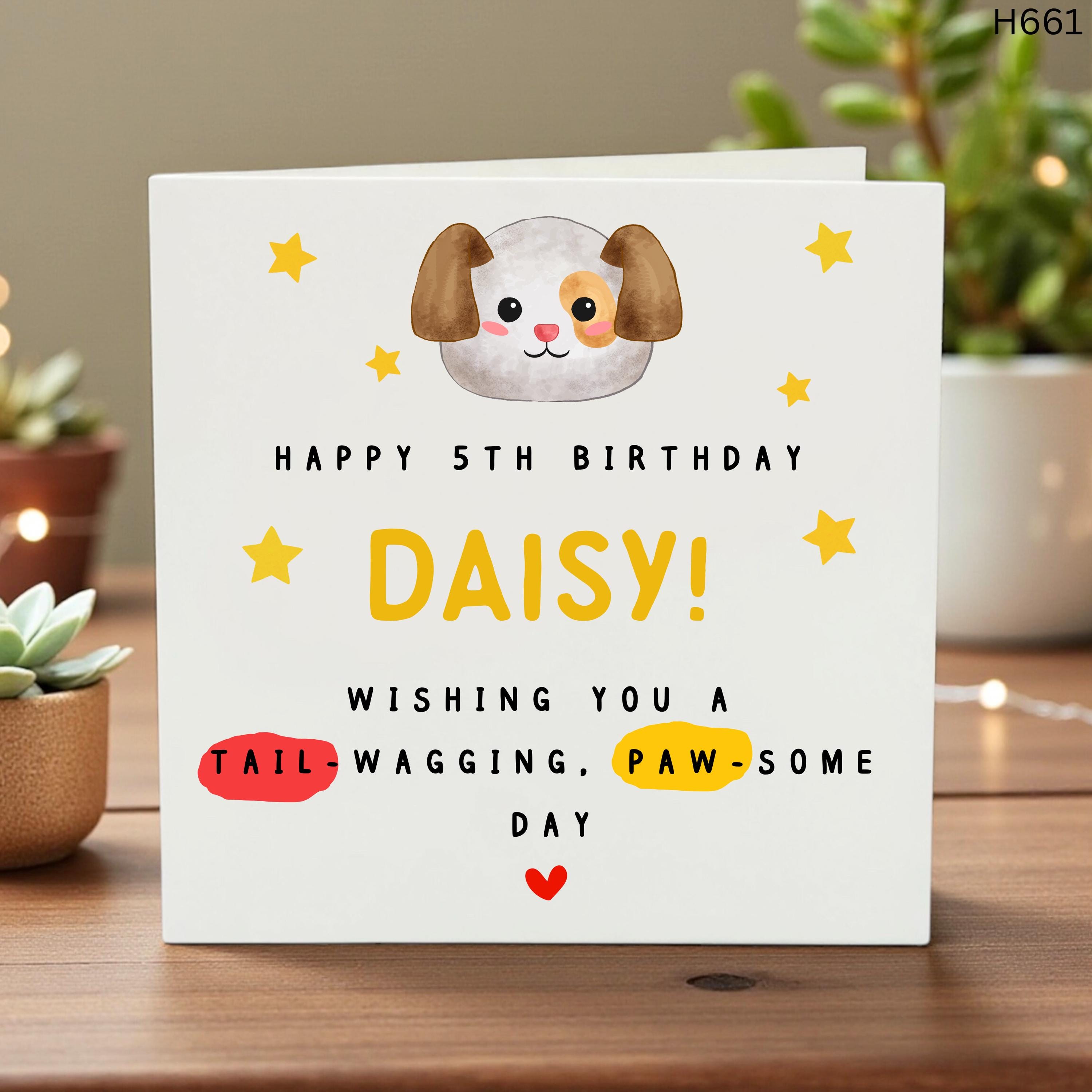 Personalized 5th Birthday Card, Dog Theme Birthday Card, Custom Name Card, 5th Birthday Girl, Fifth Birthday Gift, Cute Puppy Card, Kids