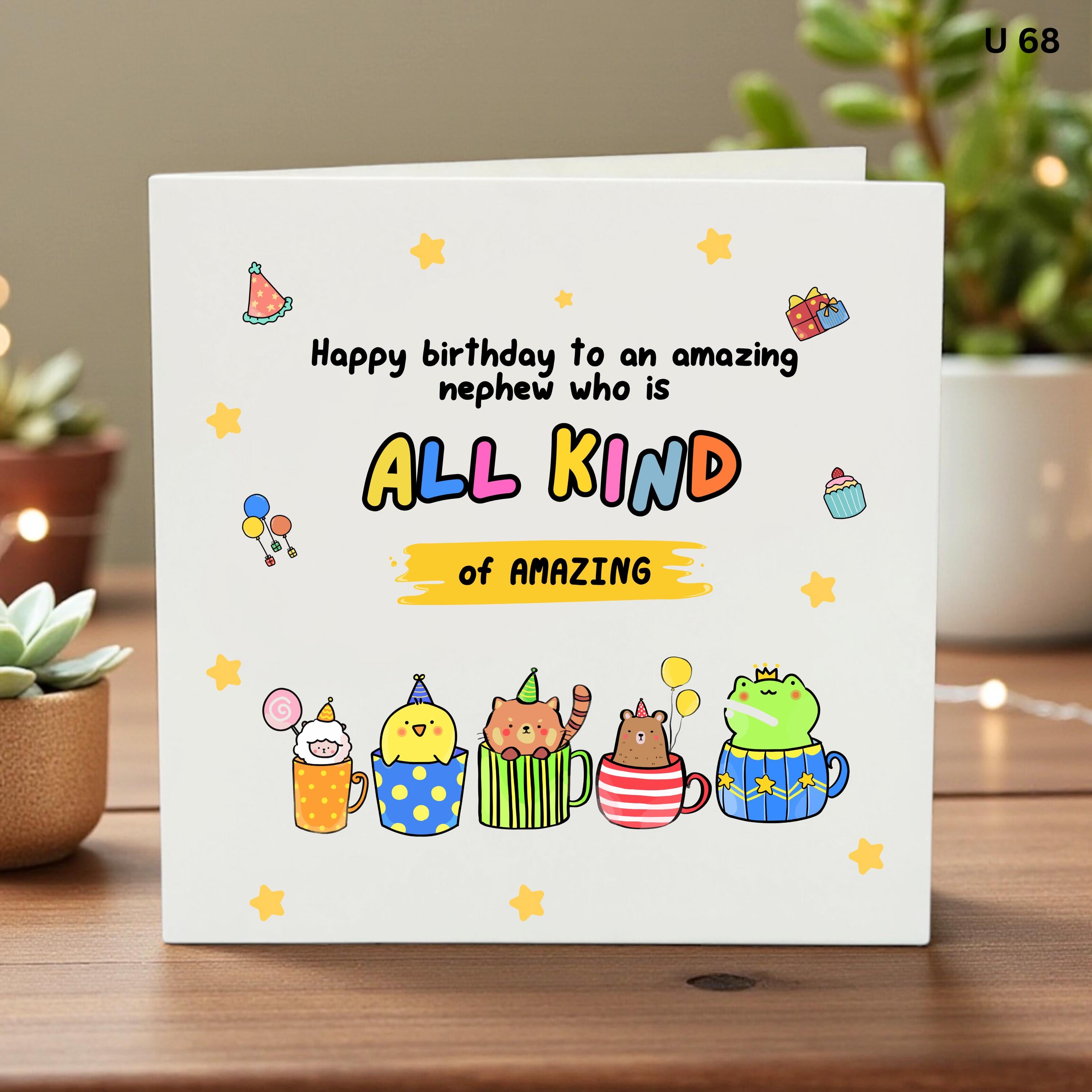 Birthday Card for Nephew, Cute Animal Birthday Card, Happy Birthday Nephew Gift, Kind Birthday Card, Greeting Card for Him, Party Animals