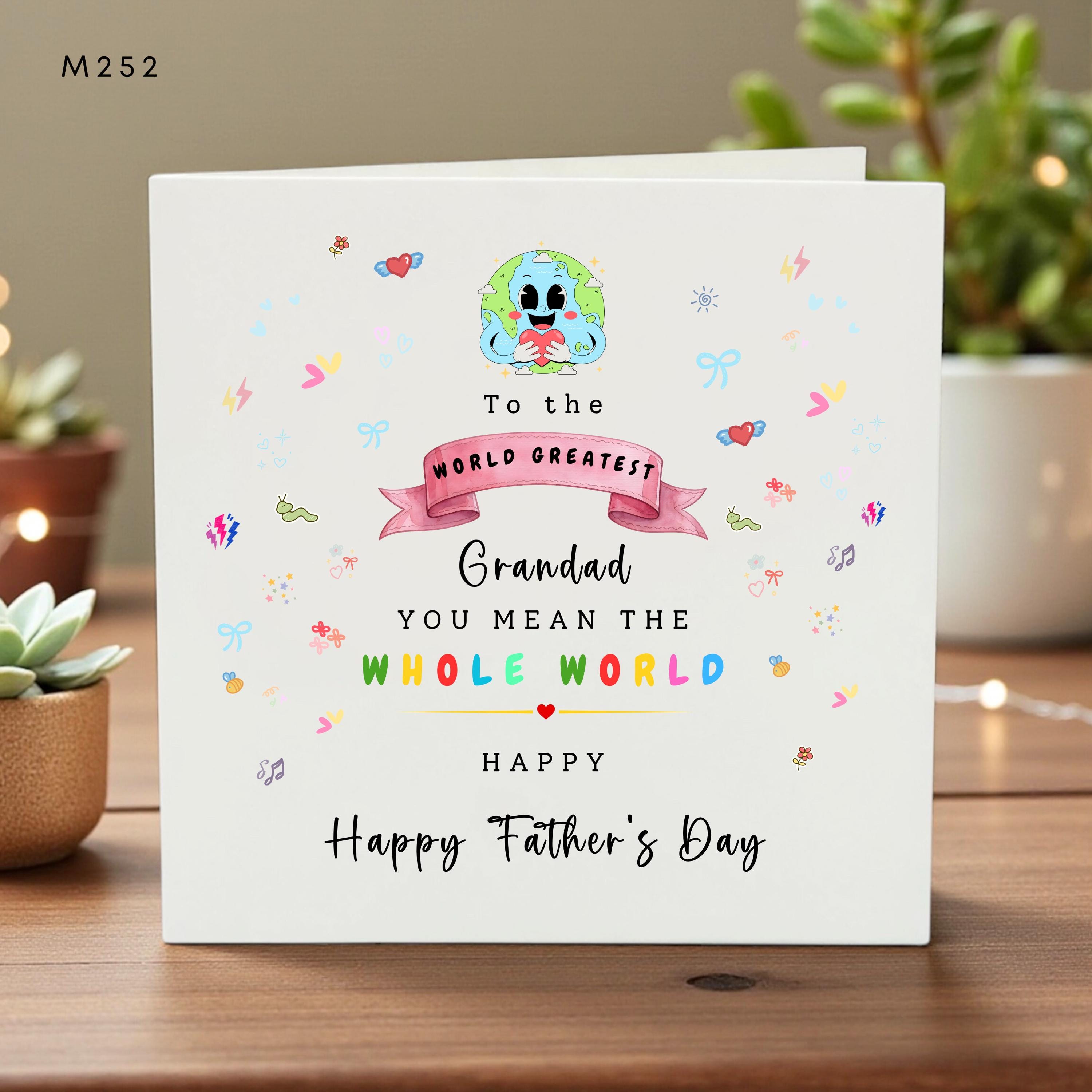 World’s Greatest Grandad Father’s Day Card, Cute Earth and Hearts Design, Personalized Gift from Grandchild, Fun & Colorful Card