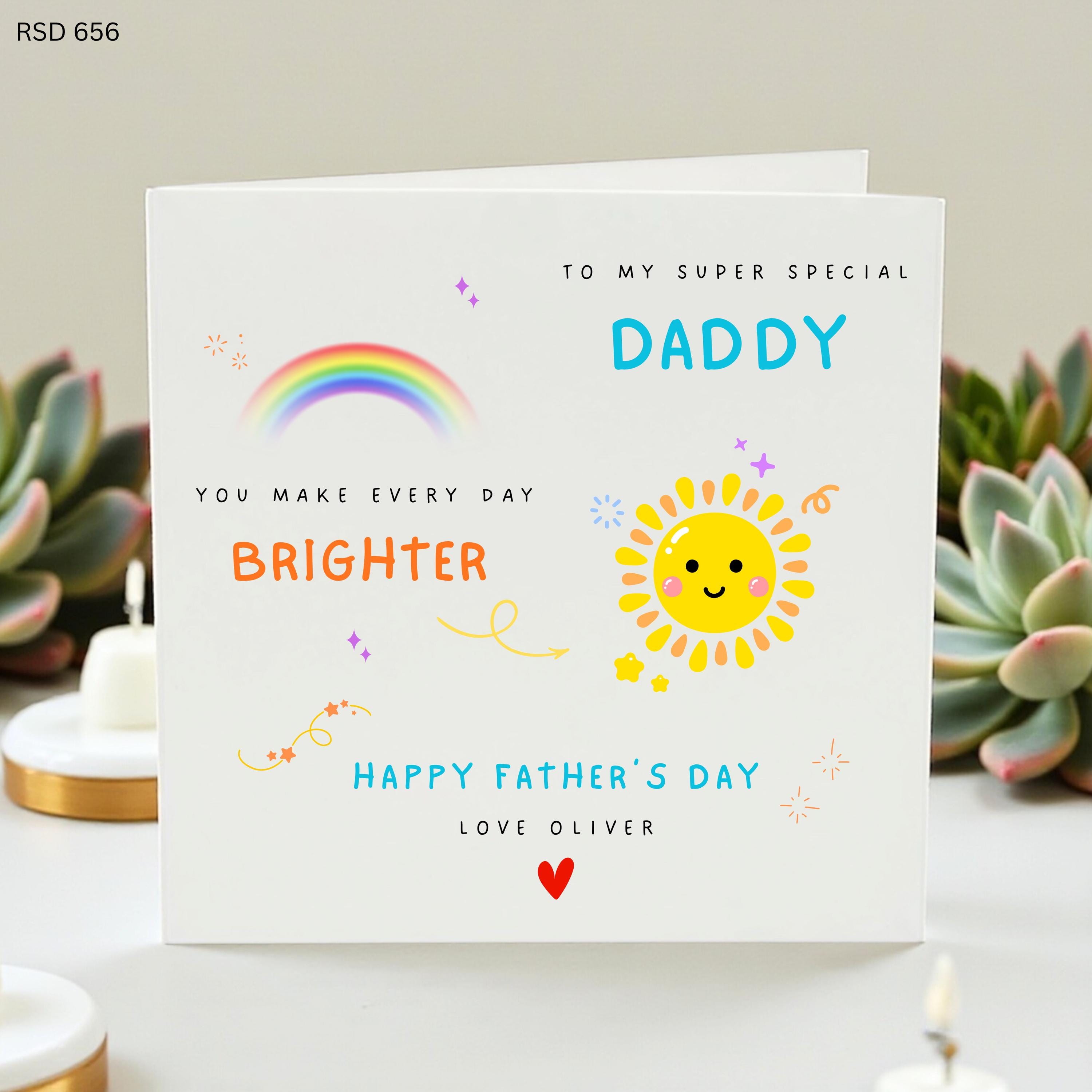 Daddy Father’s Day Card, Colorful Sun & Rainbow Design, Personalized Dad Card, You Make Every Day Brighter, Kids Gift, Family