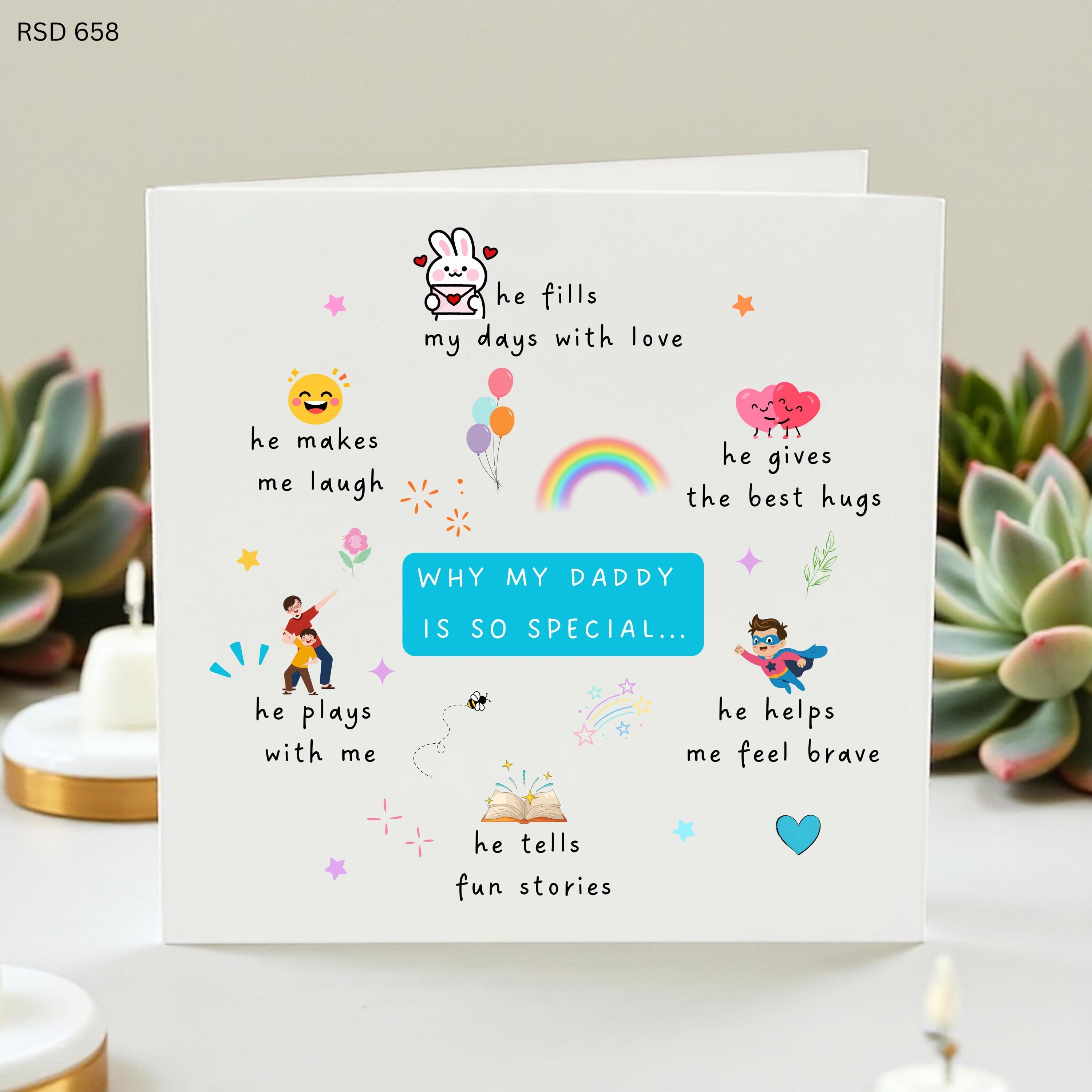 Cute Father's Day Card for Dad, Funny & Sweet Dad Greeting, Love Dad Card, Kids Gift, Personalized, Cartoon, Rainbow, Heart Design