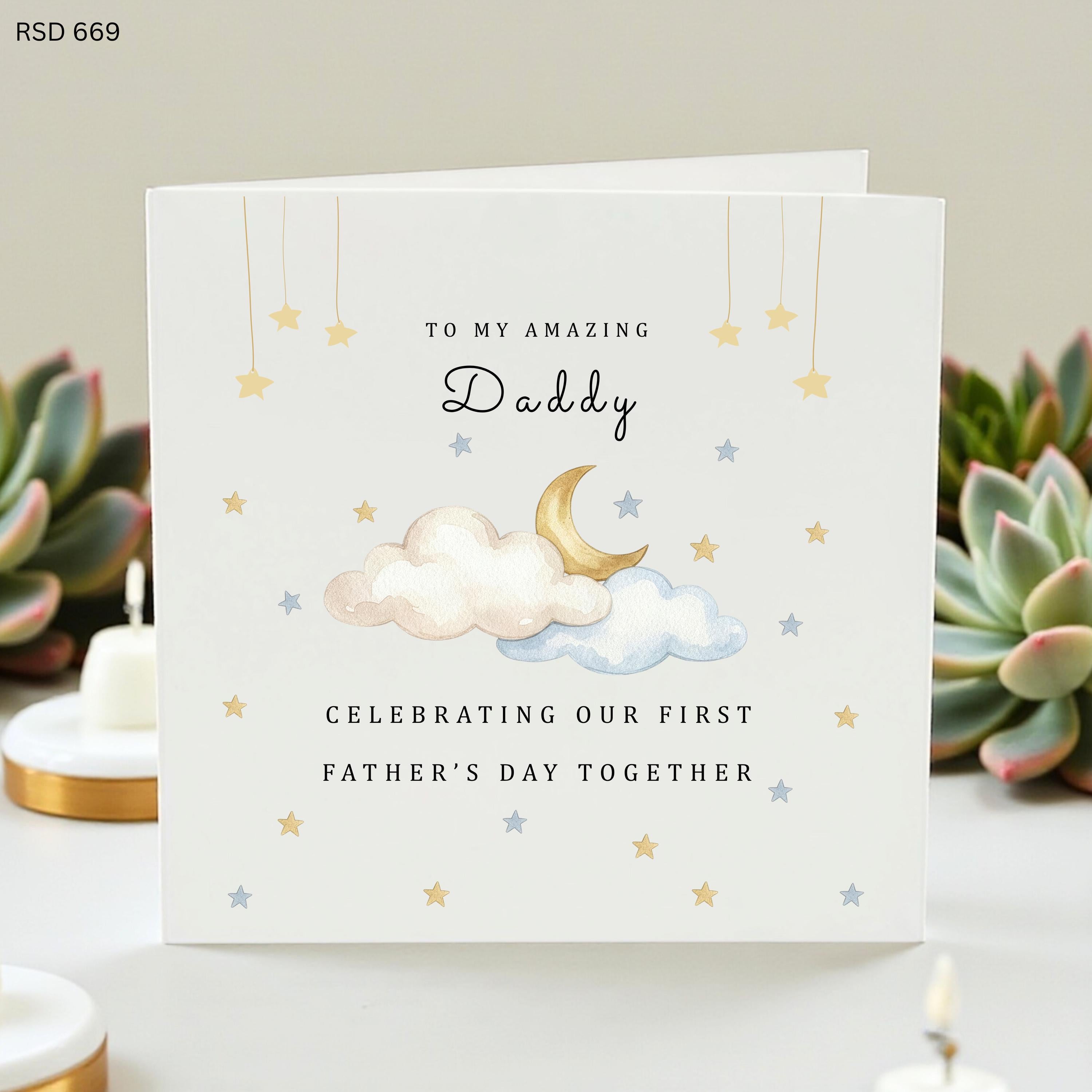 First Fathers Day Card for Daddy, Cute Baby Clouds and Stars Design, New Dad Keepsake, Personalized Father’s Day Gift for Him