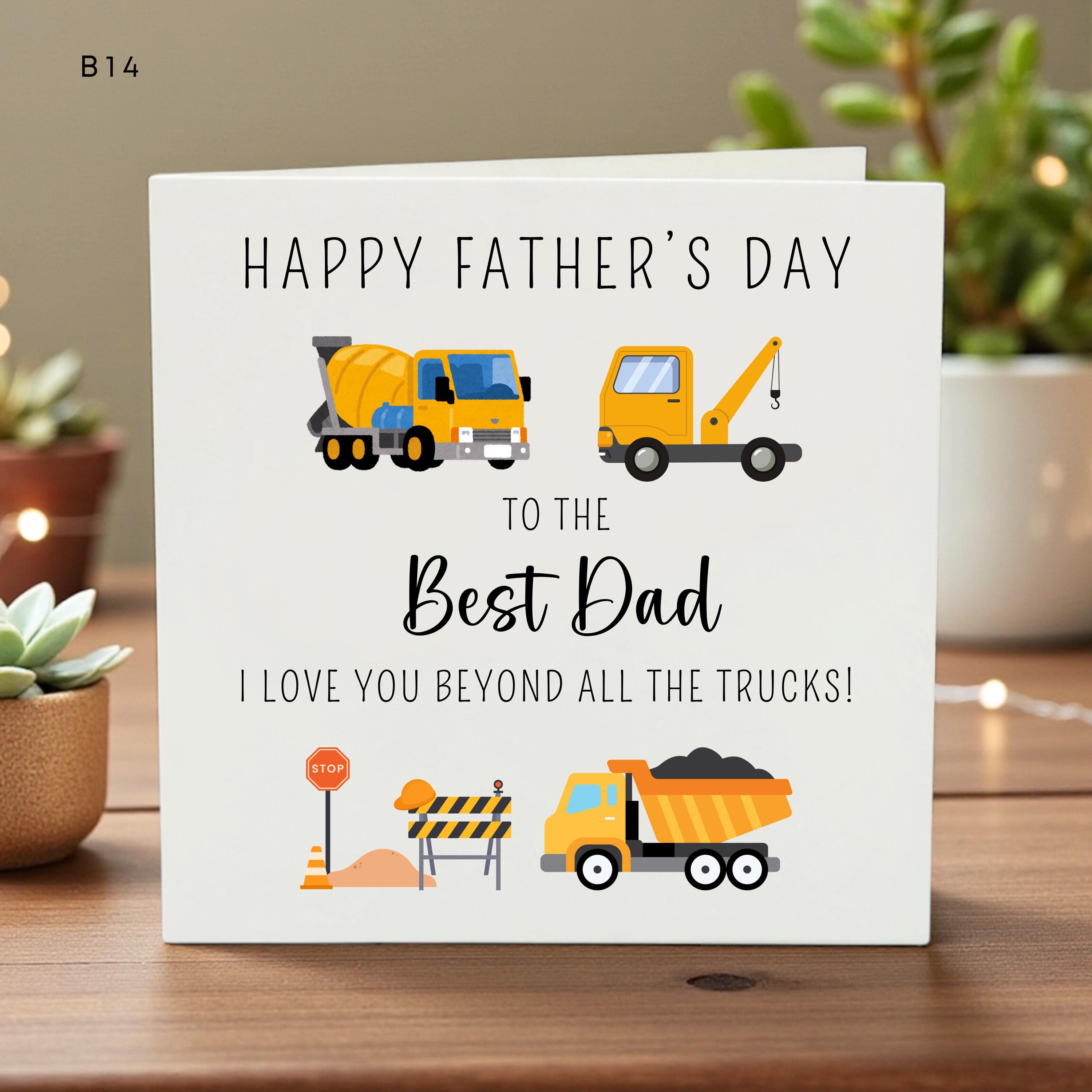 Personalized Father’s Day Card for Dad, Cute Construction Trucks & Equipment Design, Custom Message, Kids Love Gift, Unique Daddy Card