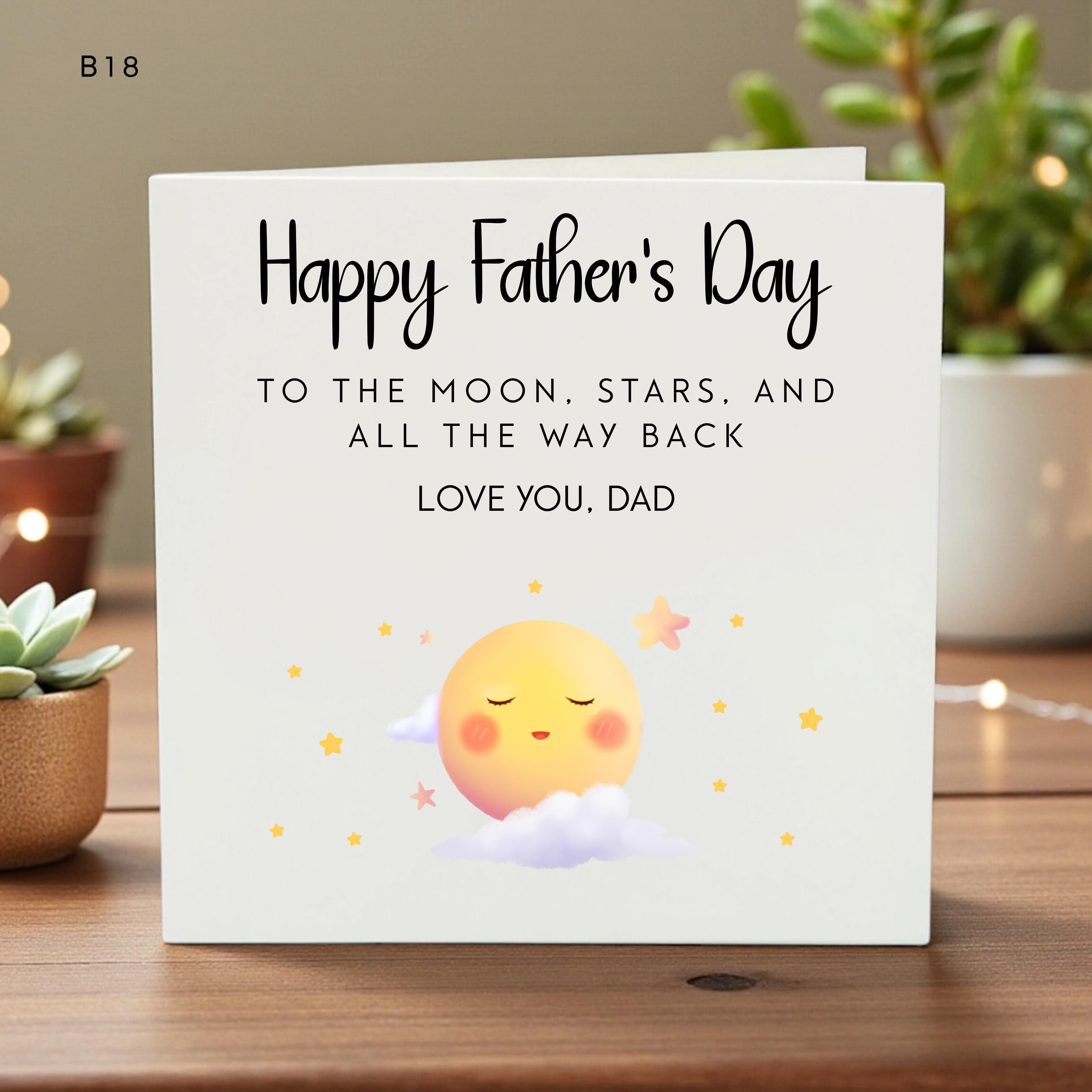 Father’s Day Card for Dad, I Love You to the Moon and Stars, Cute Sun & Stars Illustration, Personalized Kids Card, Custom Name