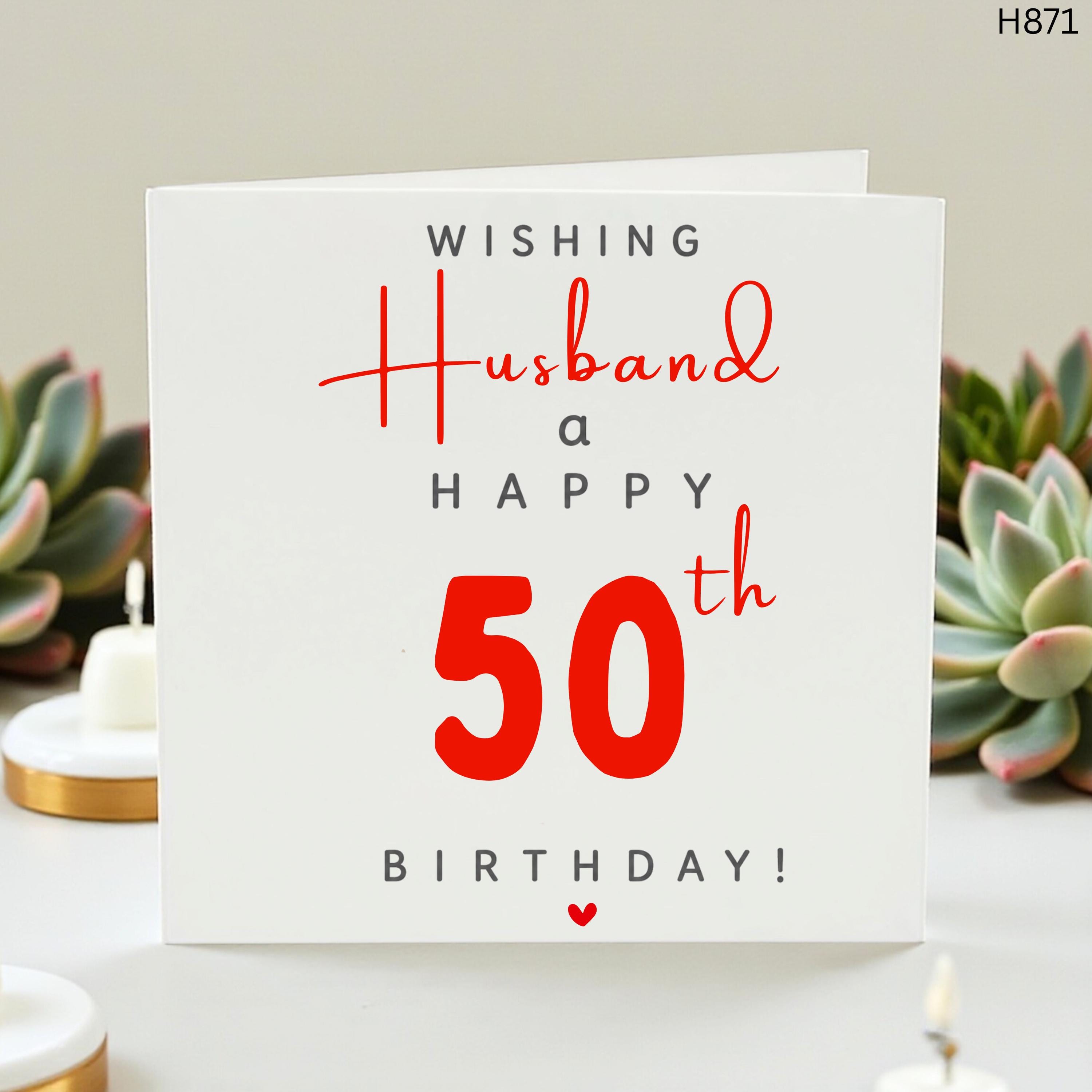 Husband 50th Birthday Card, Happy 50th Birthday Card for Him, Fifty Years Milestone Greeting Card, Elegant Birthday Card for Husband