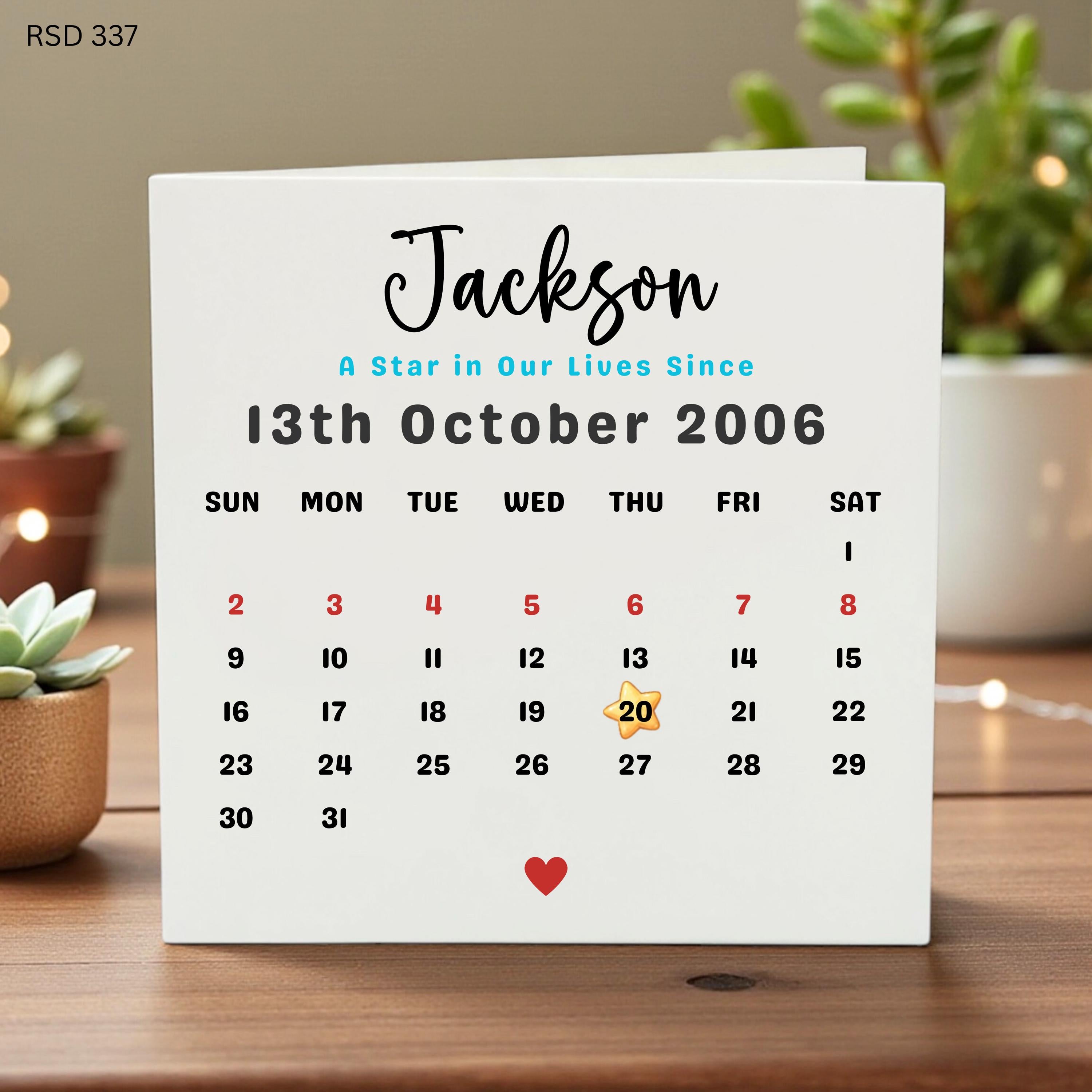 13th October 2006 Birthday Card, Personalised Calendar Card, Milestone Birthday Gift, Custom Birth Date Card, Keepsake Card, Birthday Gift