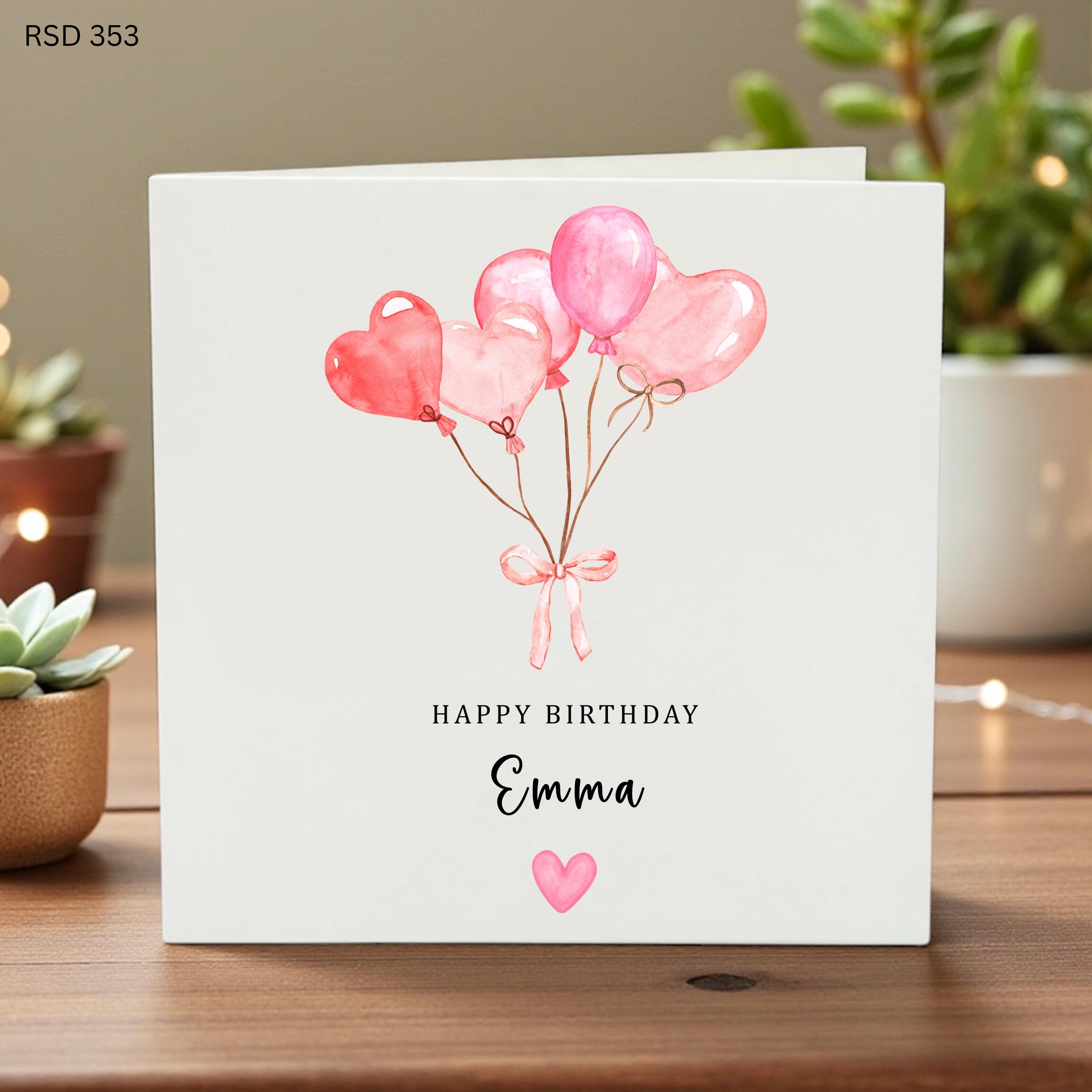 Personalized Birthday Card, Custom Name Birthday Card, Watercolor Balloon Card, Birthday Card for Her, Custom Birthday Gift,Balloon Birthday