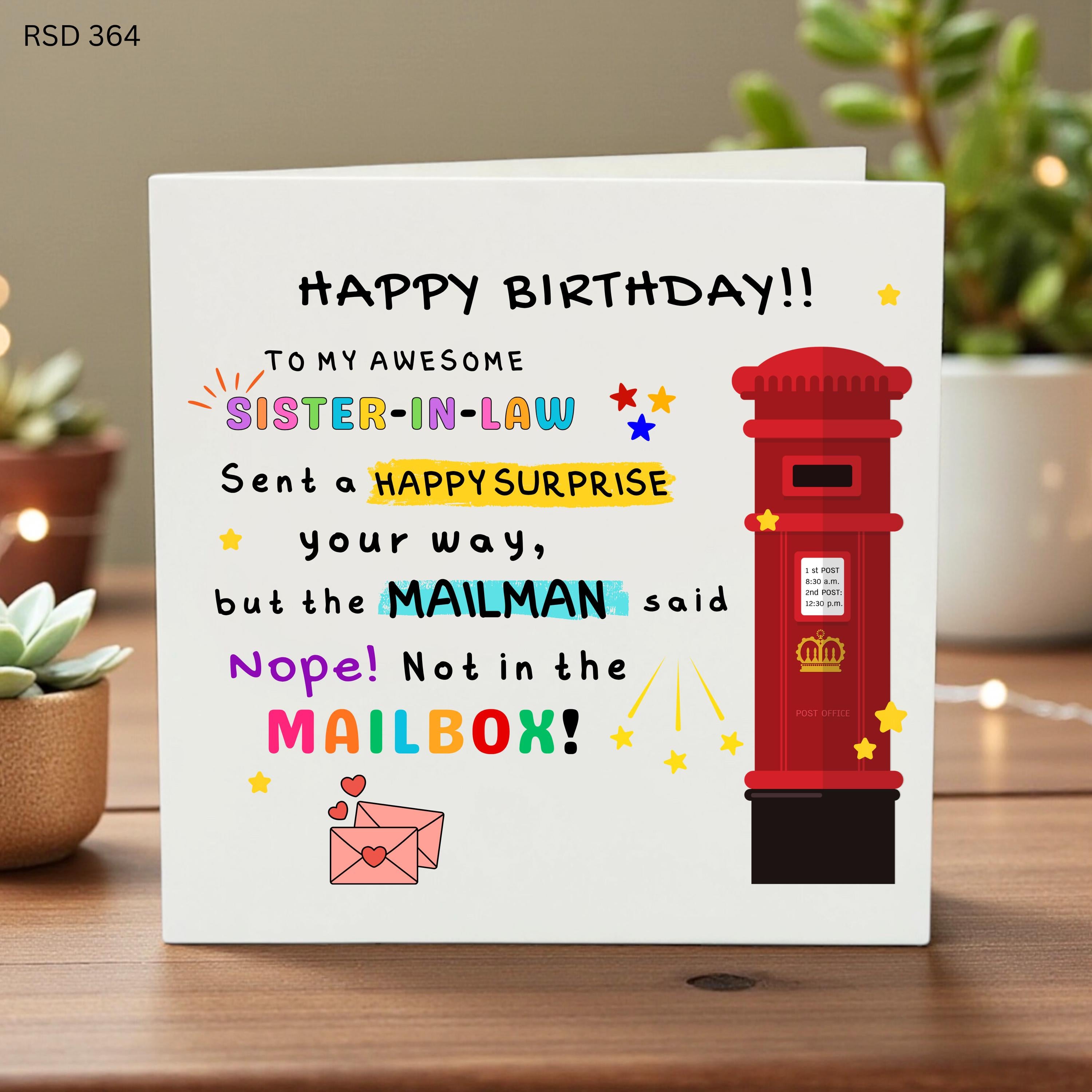 Funny Sister in Law Birthday Card, Humorous Greeting Card for Her, Mailbox Joke Card, Unique Birthday Gift from Brother or Sister