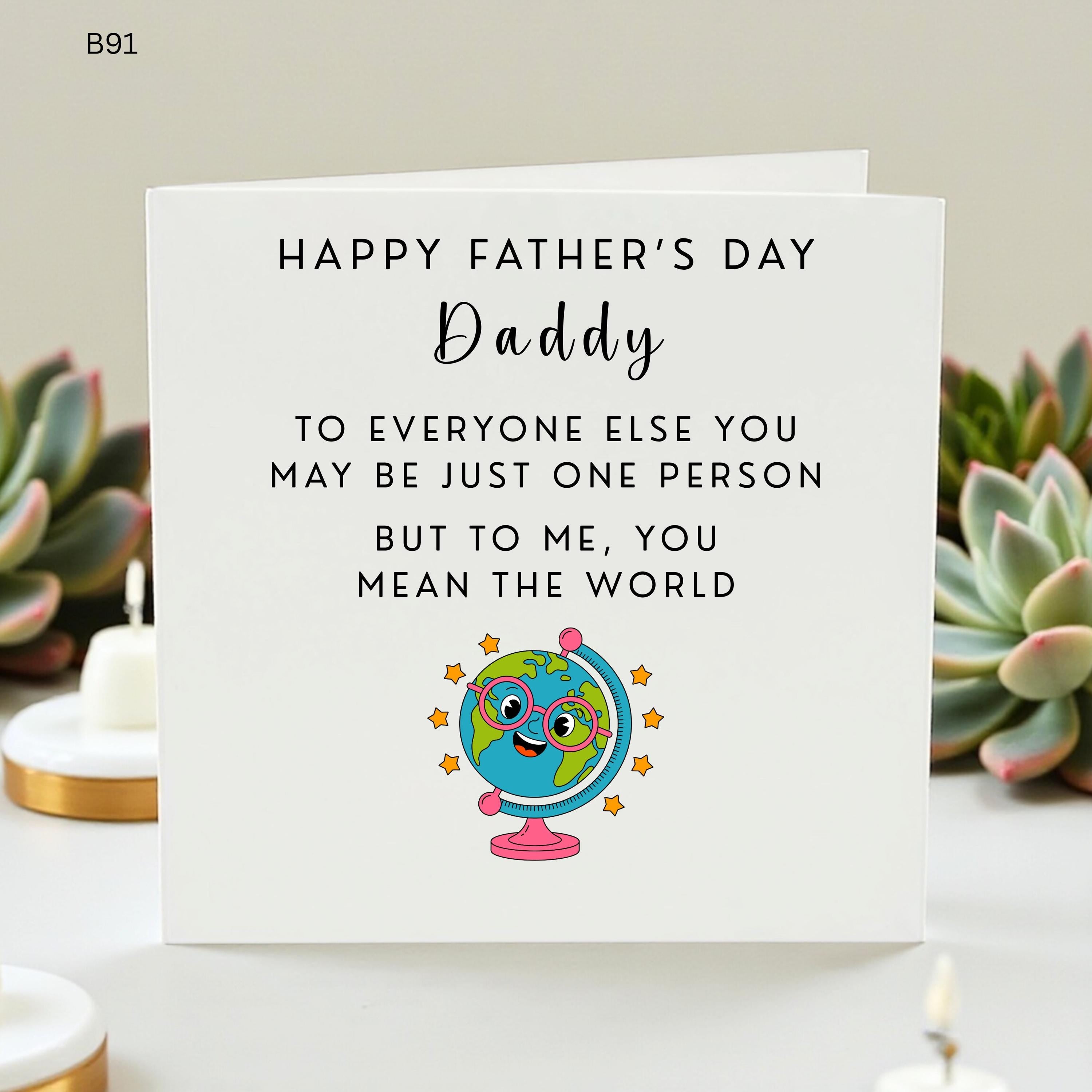 Personalised Daddy Father's Day Card From Kids Daughter Son, You Mean The World Dad Card, Cute Globe Card For Daddy Gift Keepsake For Him