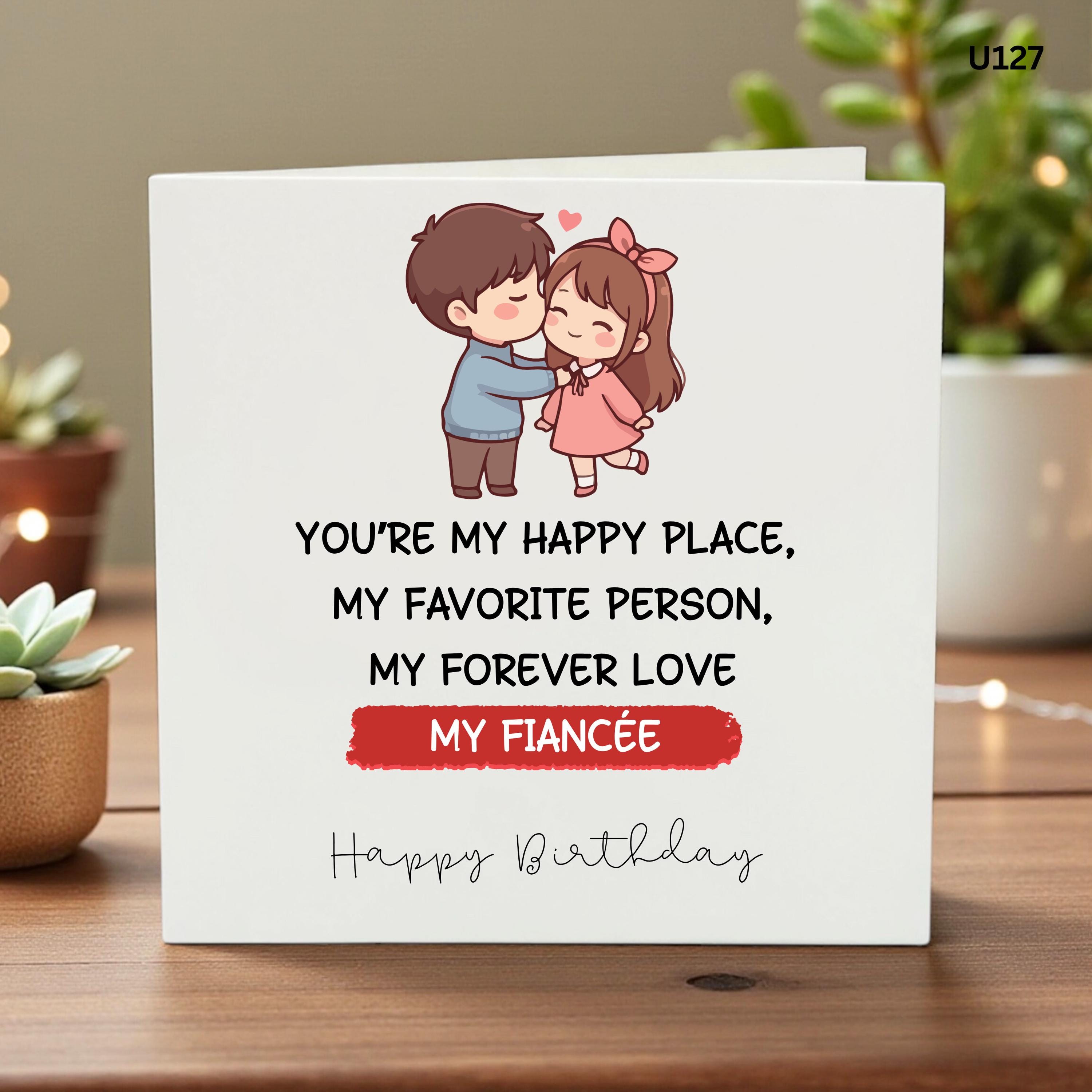 Fiancee Birthday Card, Romantic Birthday Card for Her, Happy Place Card, Cute Couple Illustration, Future Wife Card,Engagement Birthday Gift