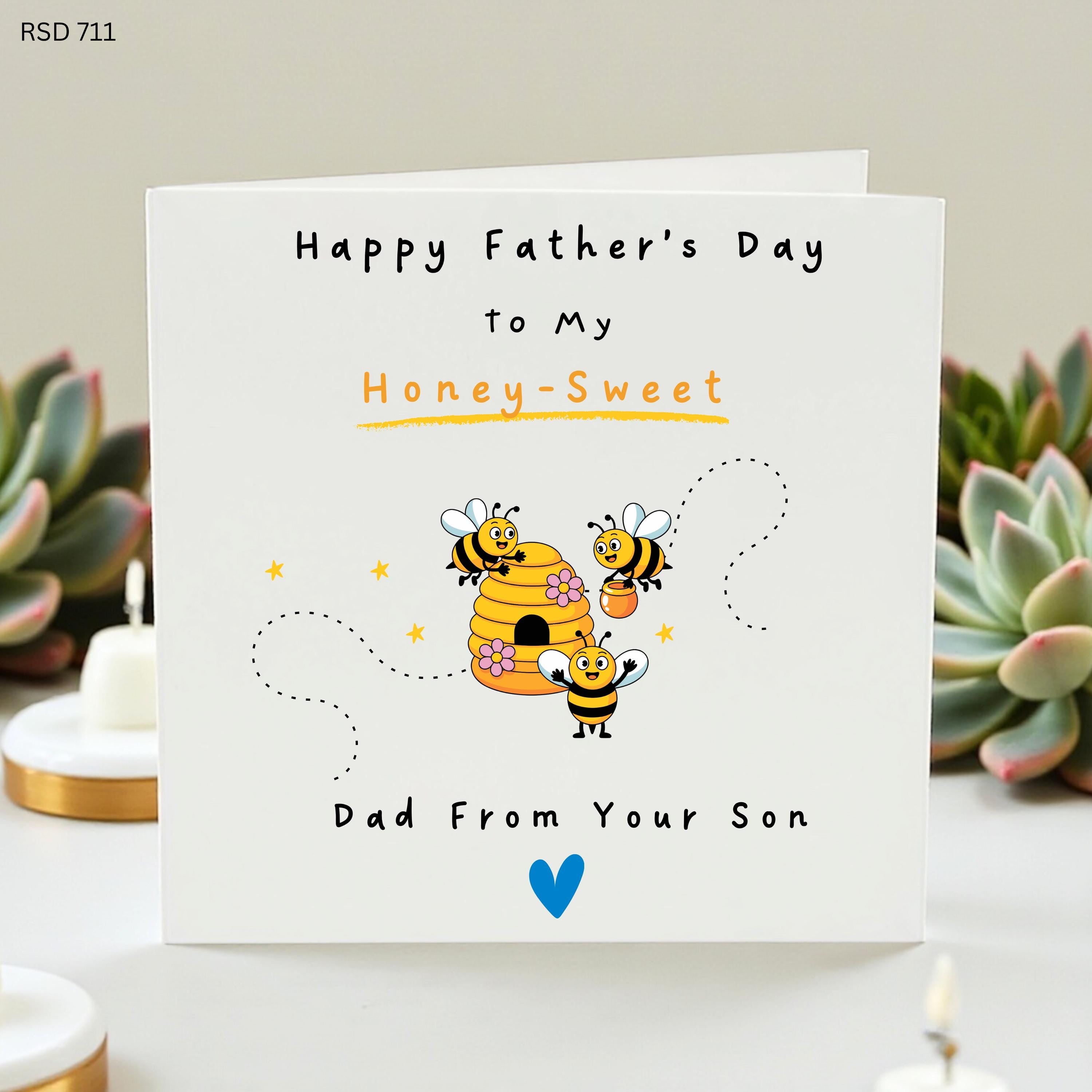 Father's Day Card From Son, Honey Sweet Dad Card, Cute Bee Dad Card, Personalised Daddy Card, Funny Dad Gift From Son