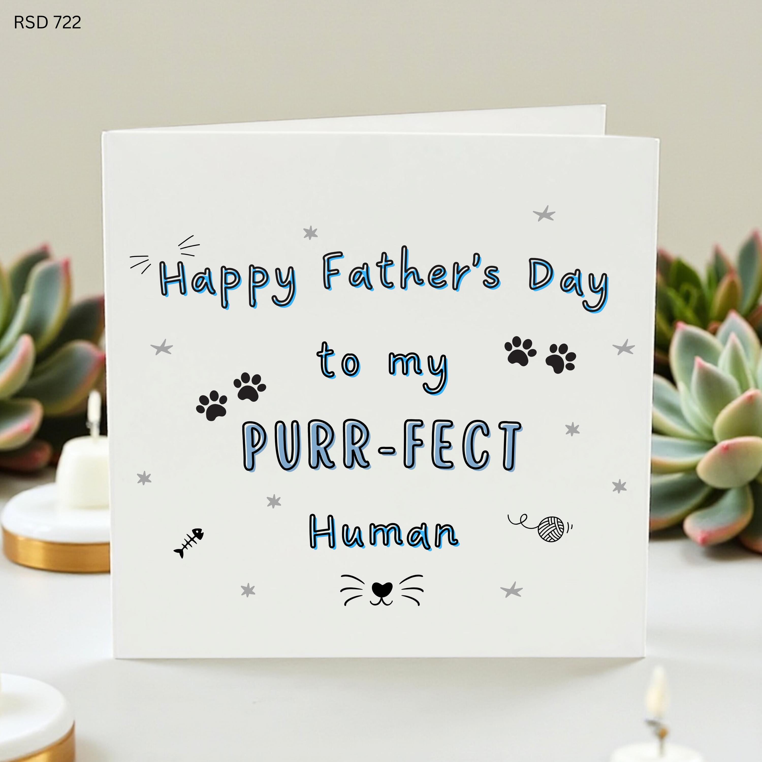 Funny Cat Dad Father’s Day Card, Purrfect Human Card From Cat, Cute Pet Dad Card, Cat Lover Gift, Paw Print Daddy Card
