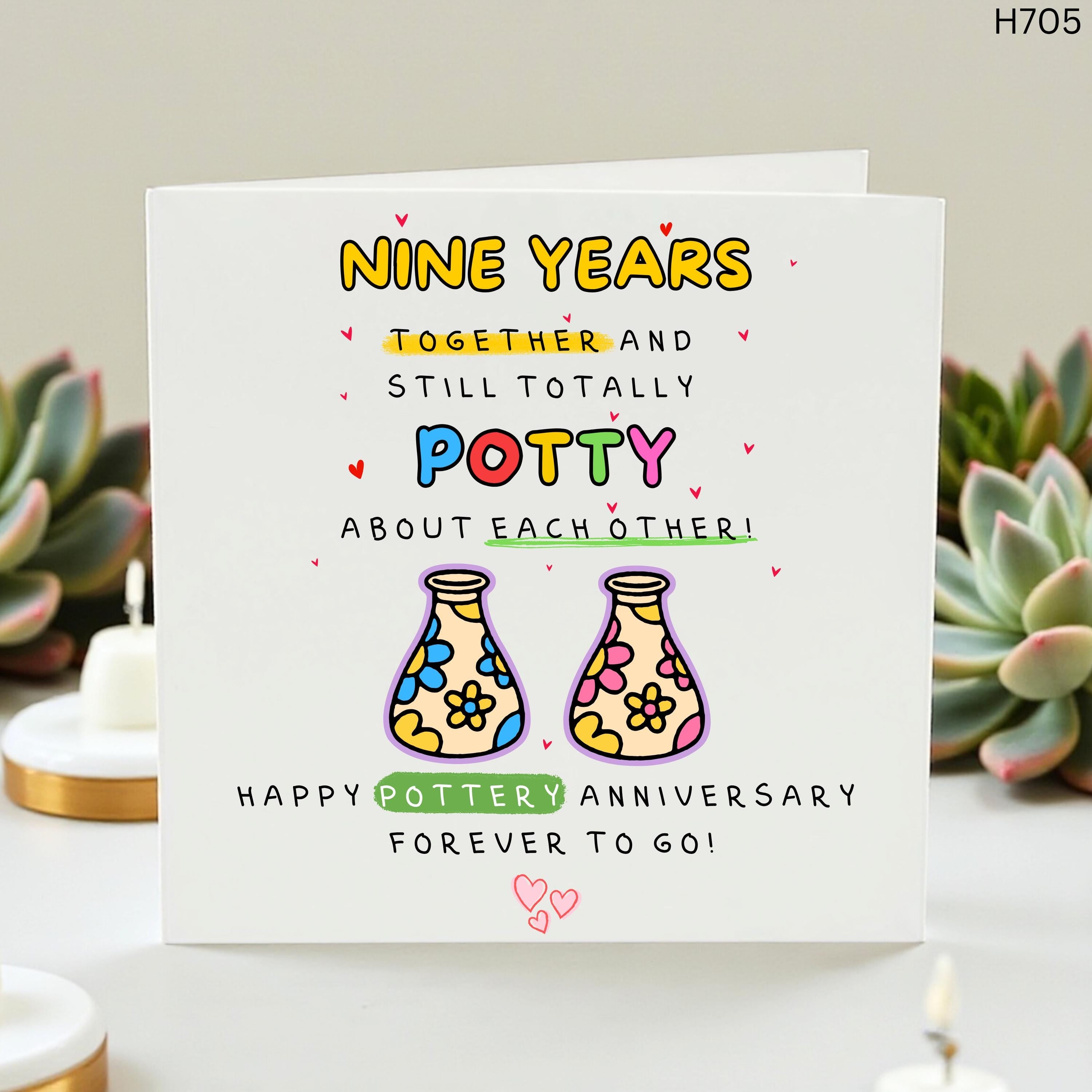 Funny 9th Anniversary Card for Husband Wife, Pottery Anniversary Gift for Him Her, 9 Year Anniversary Keepsake, Cute Sarcastic Marriage Card