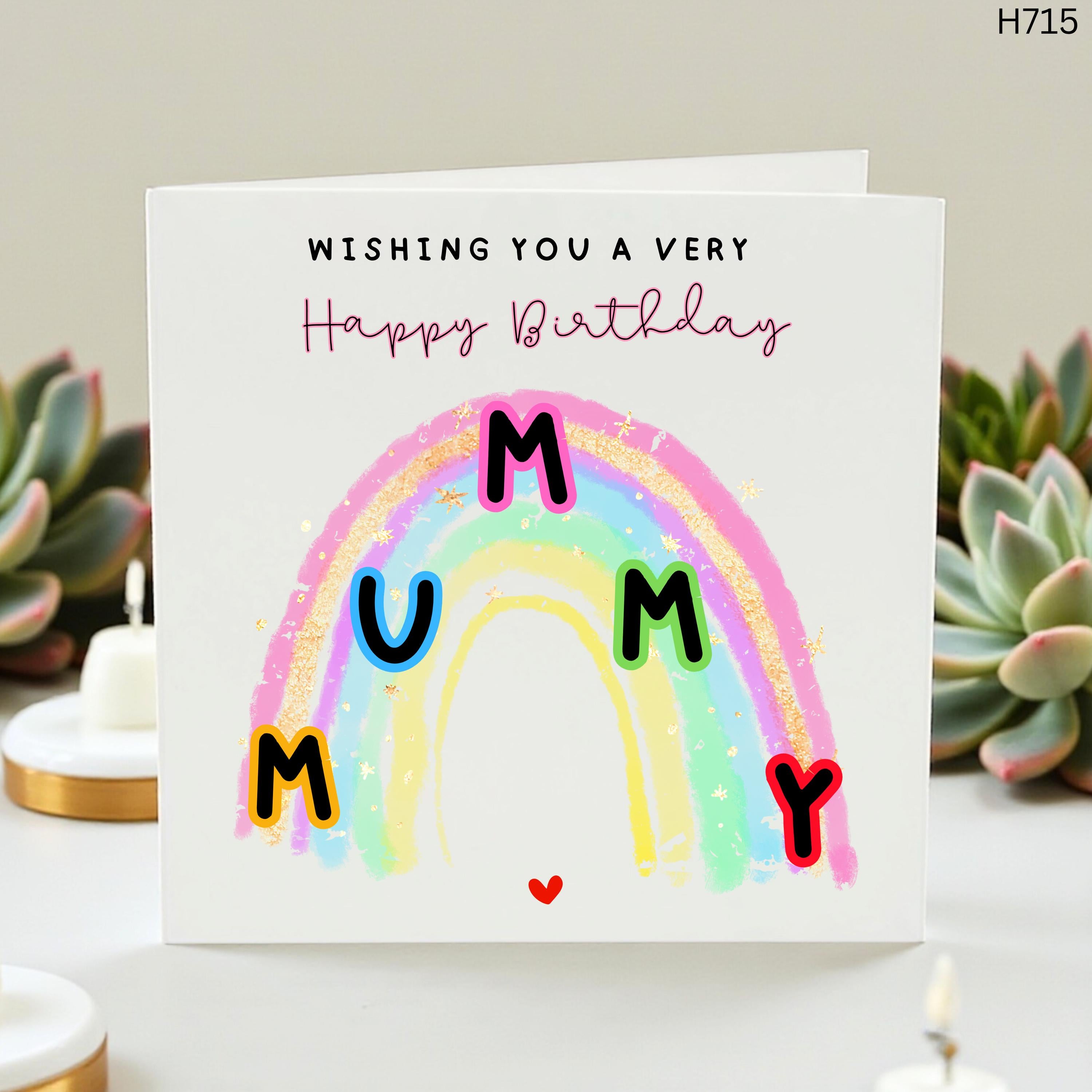 Happy Birthday Mummy Card, Rainbow Birthday Gift for Mom,Cute Personalised Birthday Note for Mother,Sweet Birthday Card from Son or Daughter