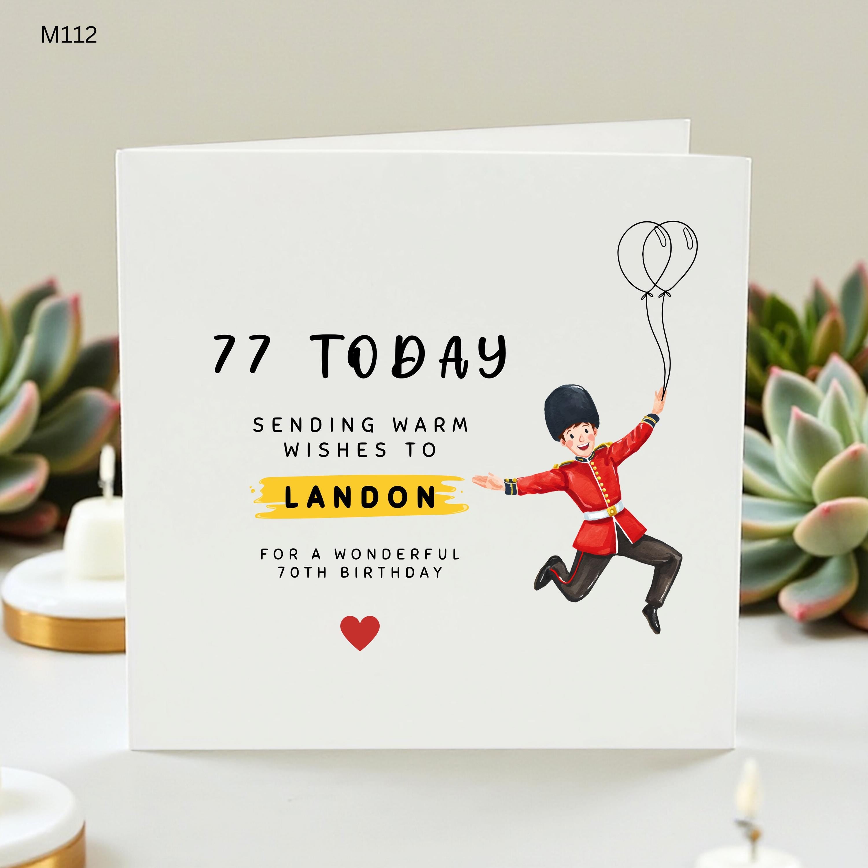 Personalized 70th Birthday Card for Him, British Soldier Birthday Card, Custom Name Milestone Card, London Guard Birthday Gift, 70 Today