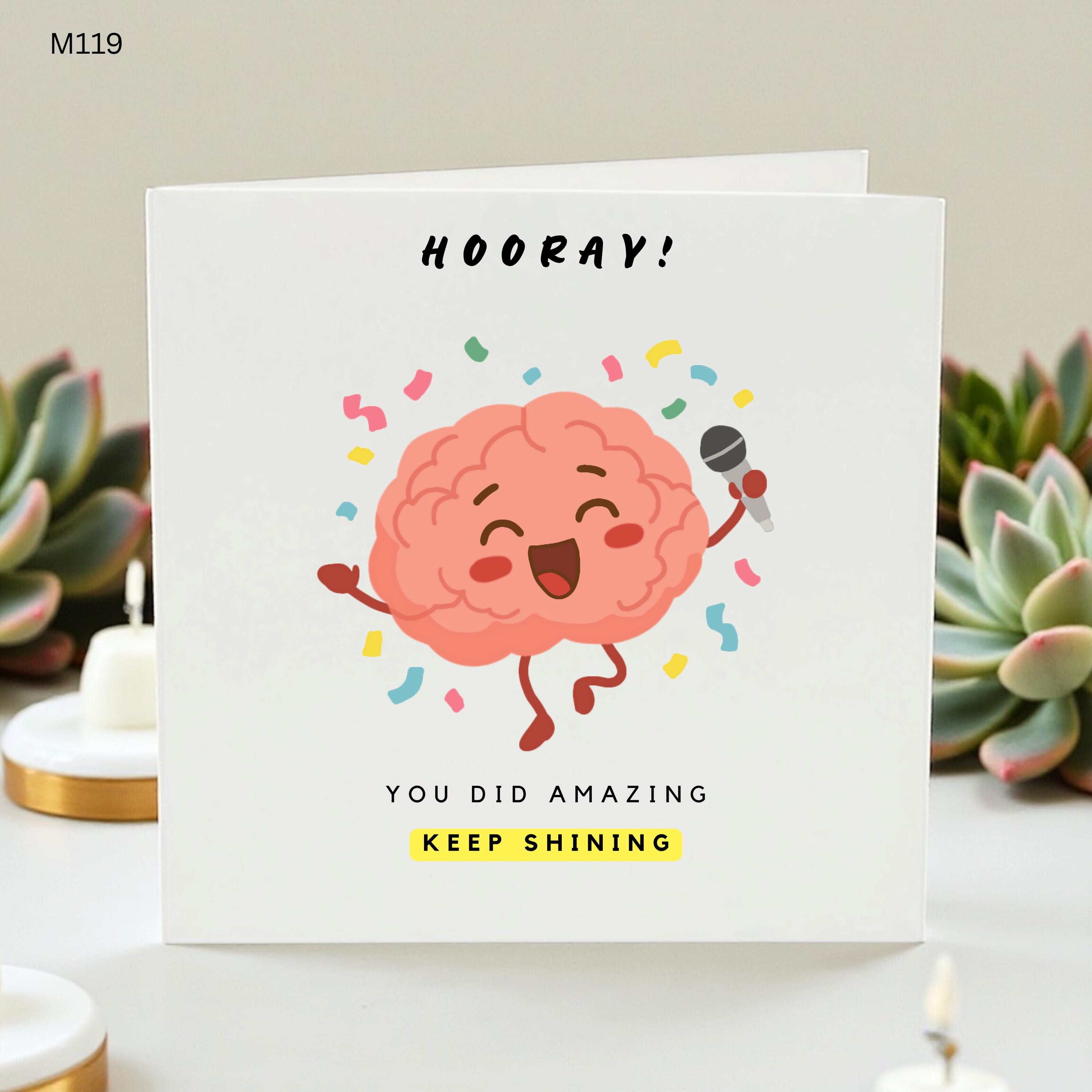 Funny Brain Congratulations Card, You Did Amazing Keep Shining, Smart Exam Success Card, Graduation Greeting Card for Med Student