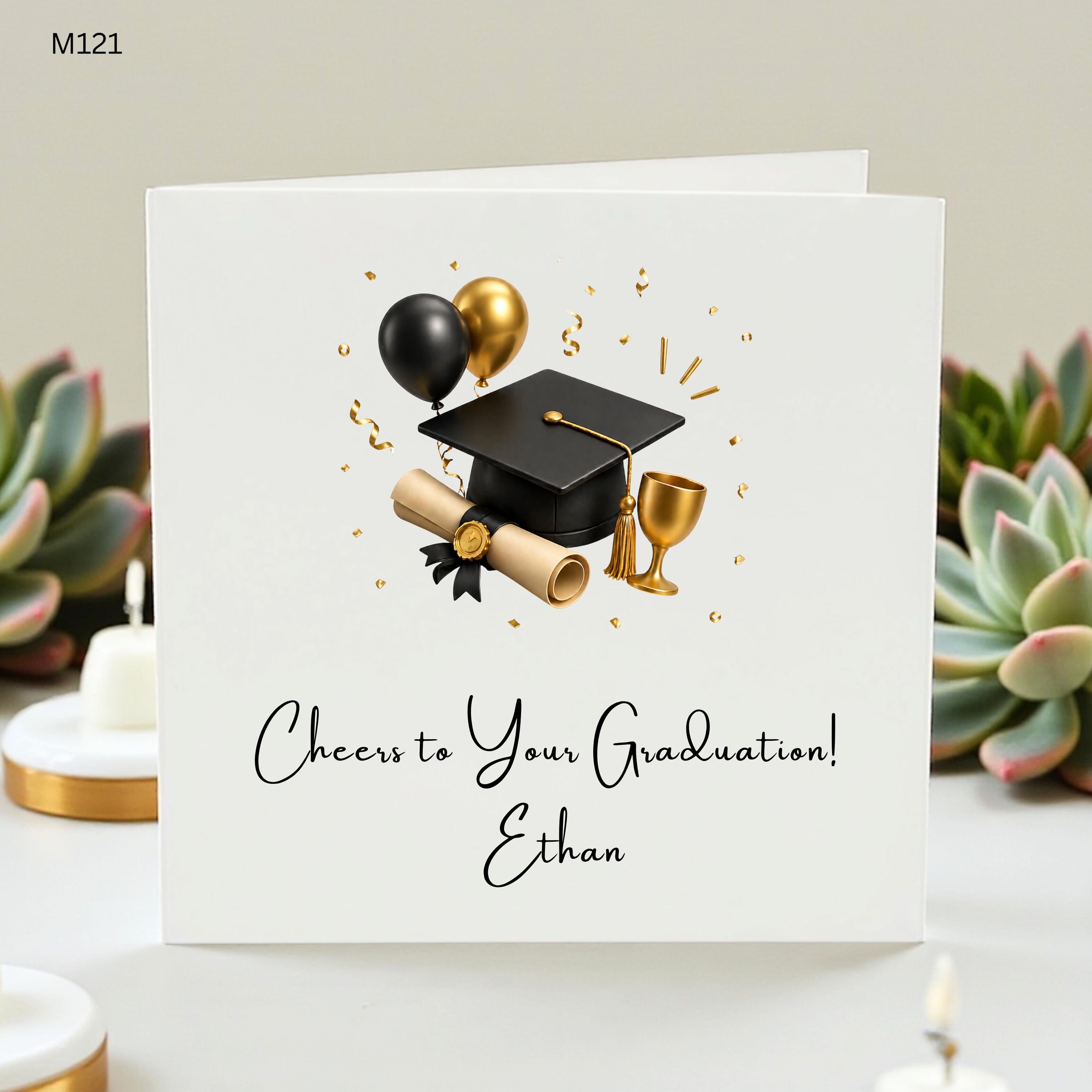Personalised Graduation Card Cute Graduate Illustration Custom Name Happy Graduation Card Student Degree Congrats Gift 6x6