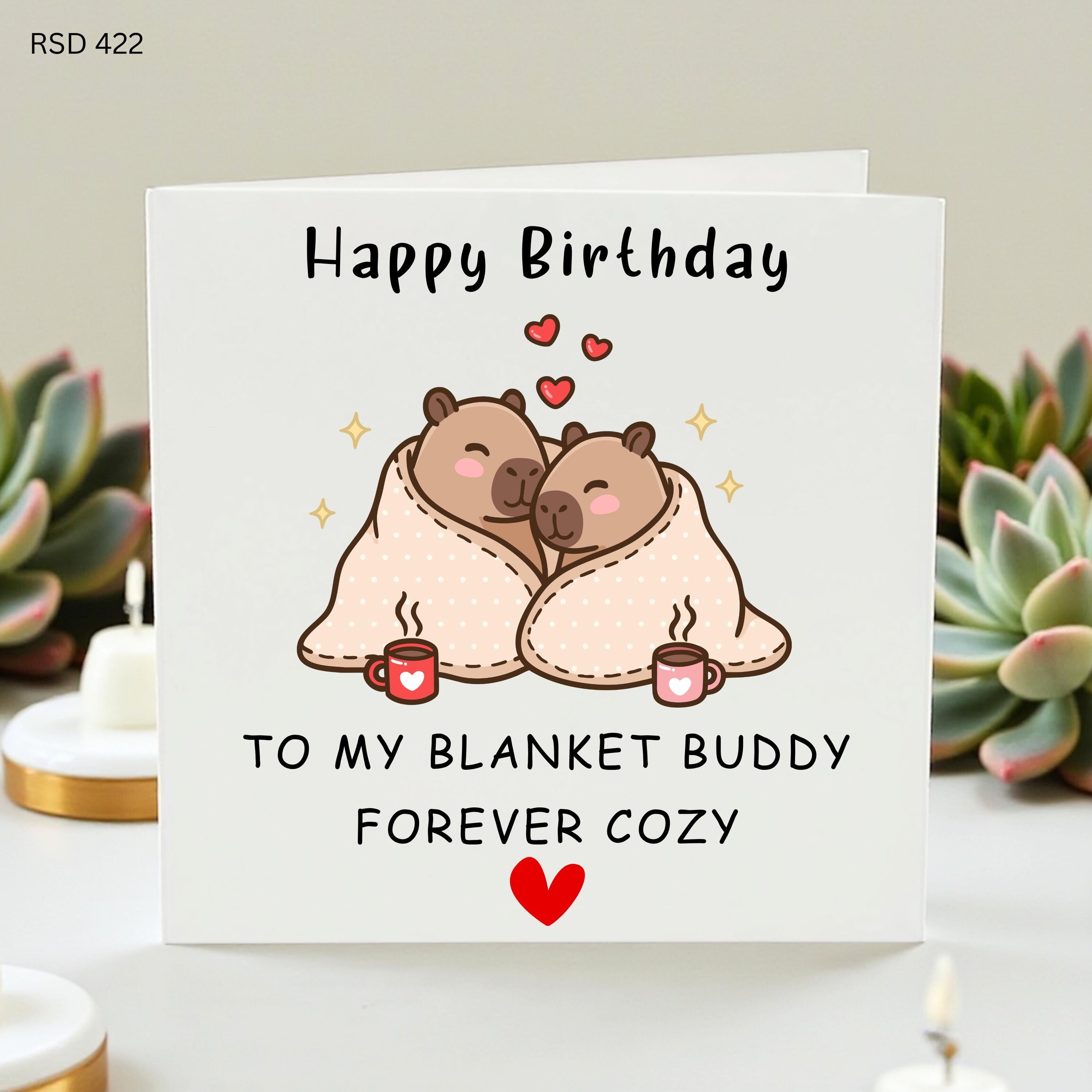 Personalized Birthday Card, Blanket Buddy Card, Couple Birthday Gift, Cute Animal Card, Anniversary Card, Cozy Gift, Funny Birthday For Her