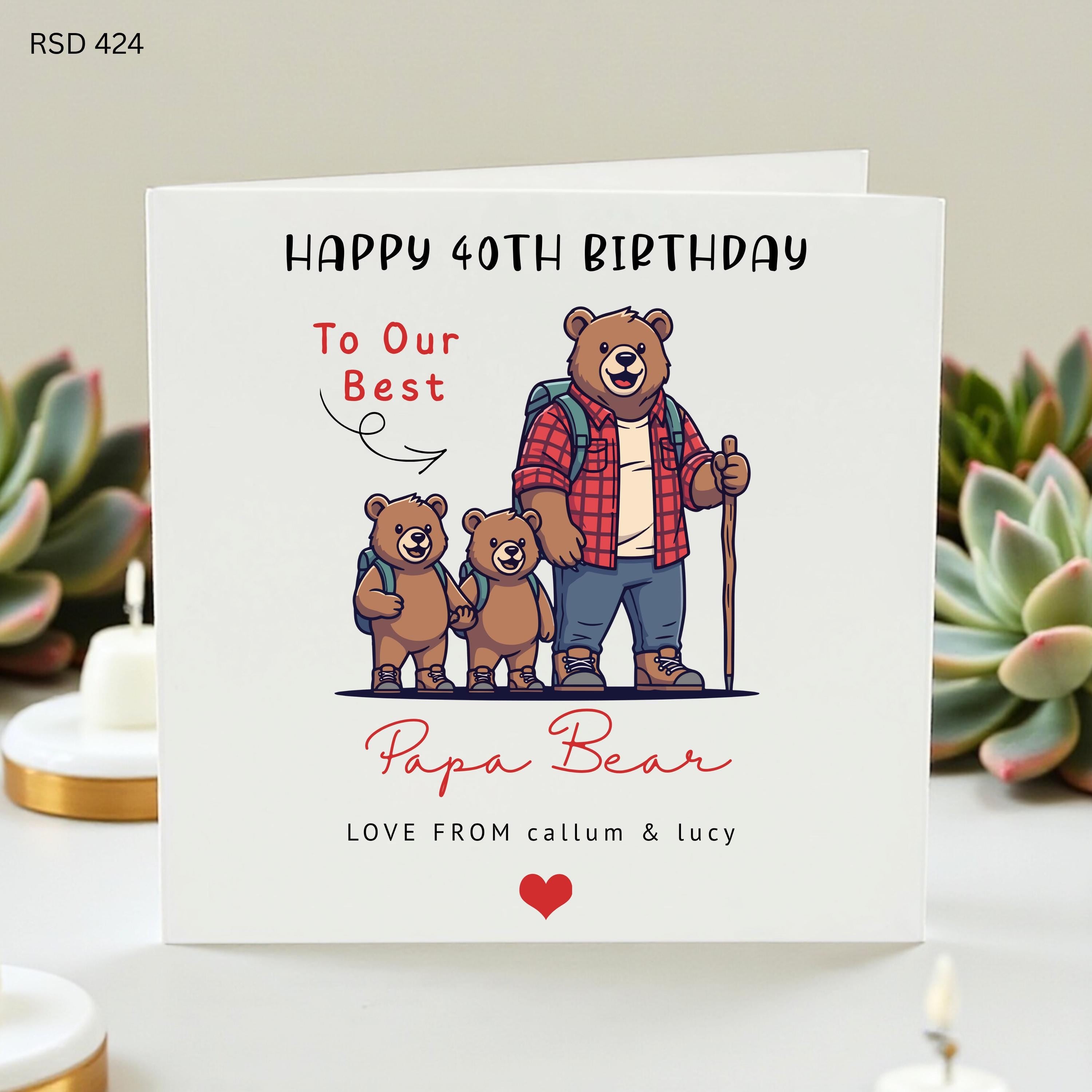 40th Birthday Card for Dad, Personalized Papa Bear Birthday Card, Custom Bear Family Card, Birthday Gift for Him, 40th Milestone Birthday