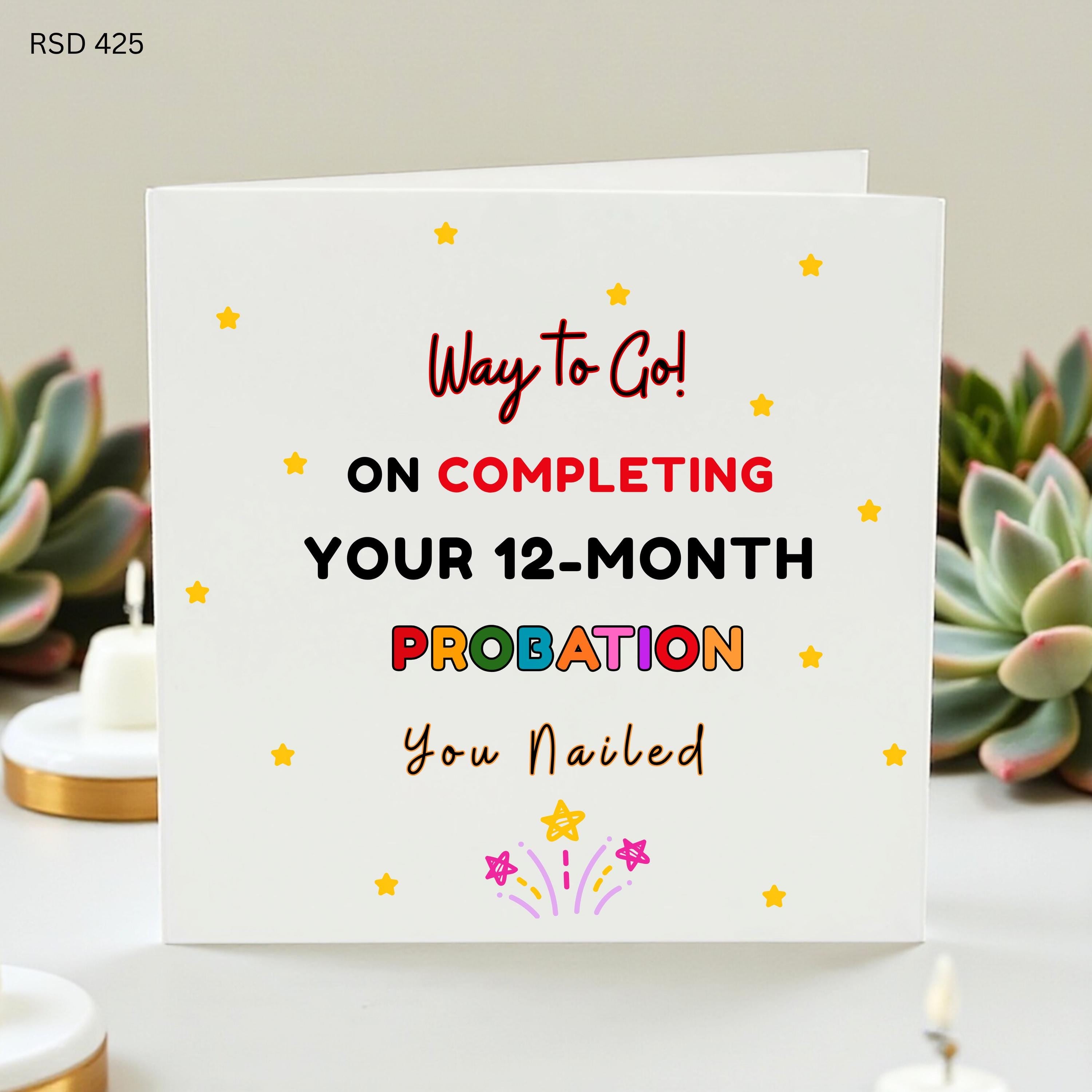 Congratulations on Passing Your 12 Month Probation Card, Funny Work Milestone New Job Card, Office Colleague Gift