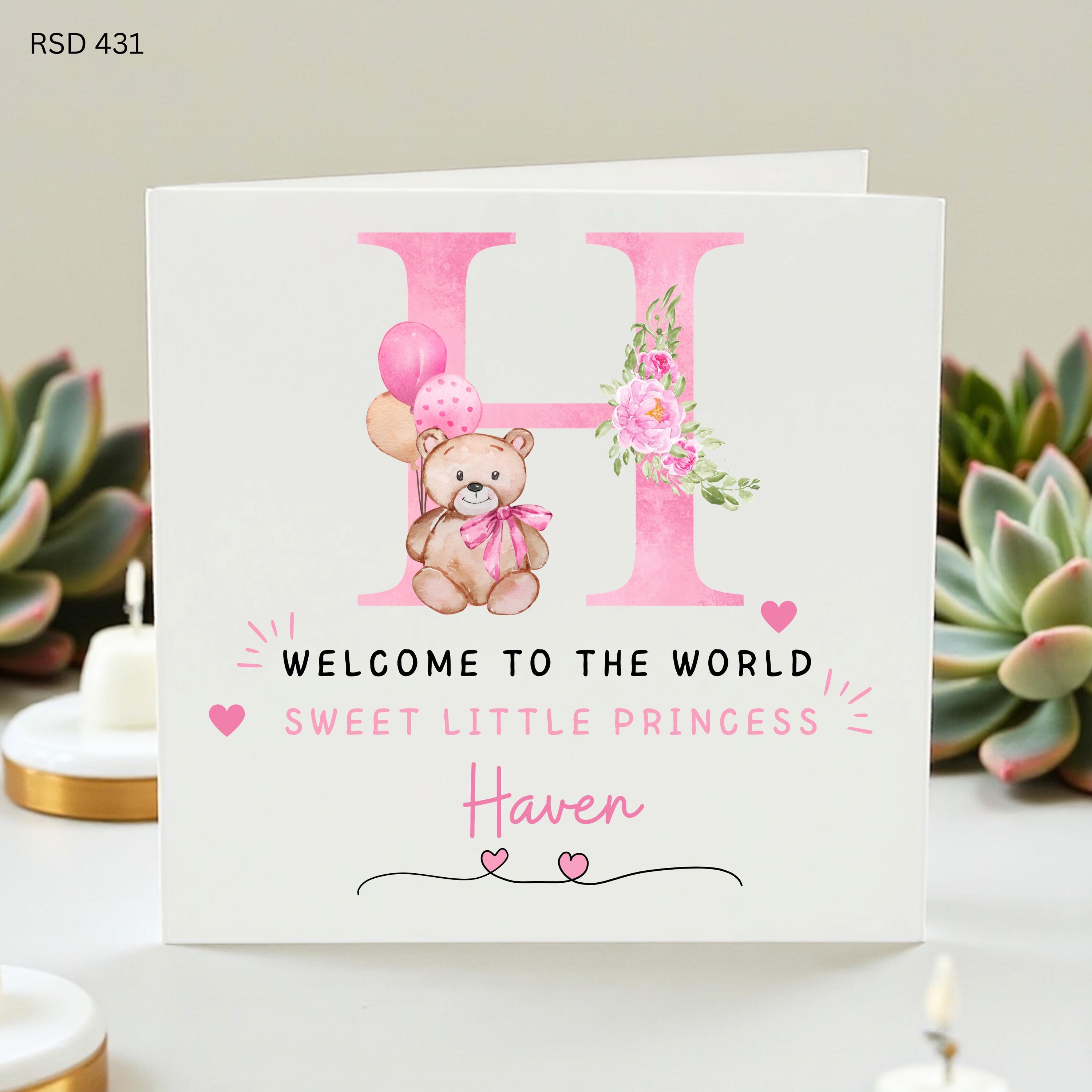 Welcome Baby girl Card–Personalized Newborn Baby girl Greeting Card-Beautiful Babygirl Announcement Card, Newborn Gift Card,Baby Shower Card